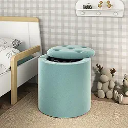 Puff Baú Banqueta Redondo Armazenamento Organizador Tecido Sala Apoio P/Pés (Verde-Claro)