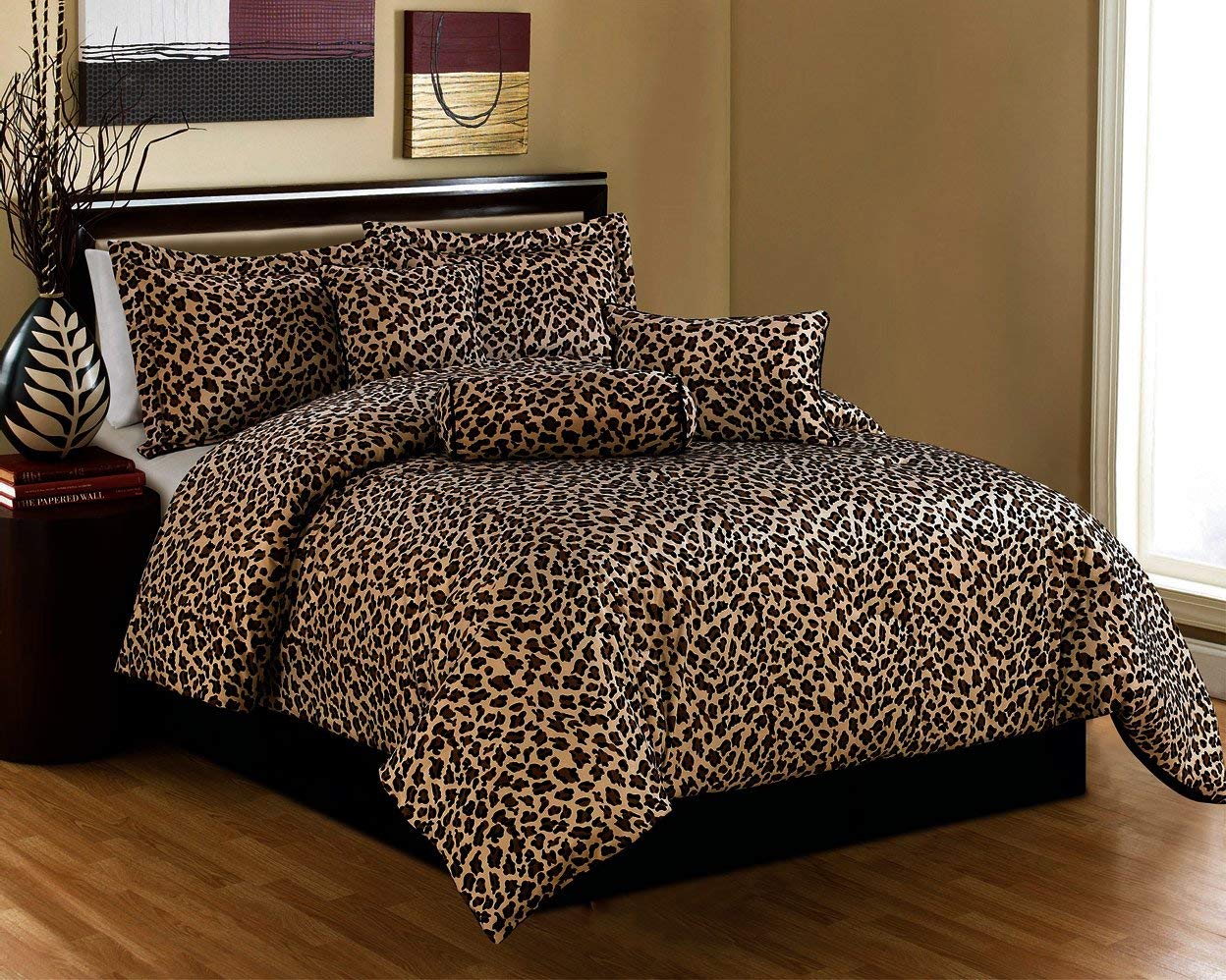 Glace Cotton Reversible AC Comforter Single Bed with Elastic Fitted Bedsheet Single Bed & One Pillow Covers, 3 Pieces Bedding Set | AC Quilt | AC Dohar (90 x 60 inch, 228x152 Inch) Leopard Brown-image-12
