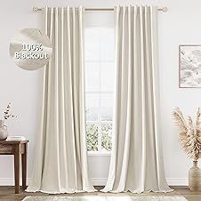 [50% off] Guken Beige Cream Linen Blackout Curtains 84 Inch Length 2 Panels Set for Living Room Bedroom Back Tab Thermal Insulated 100% Black Out Linen Drapes Room Darkening Window Curtains 84 Inches Long