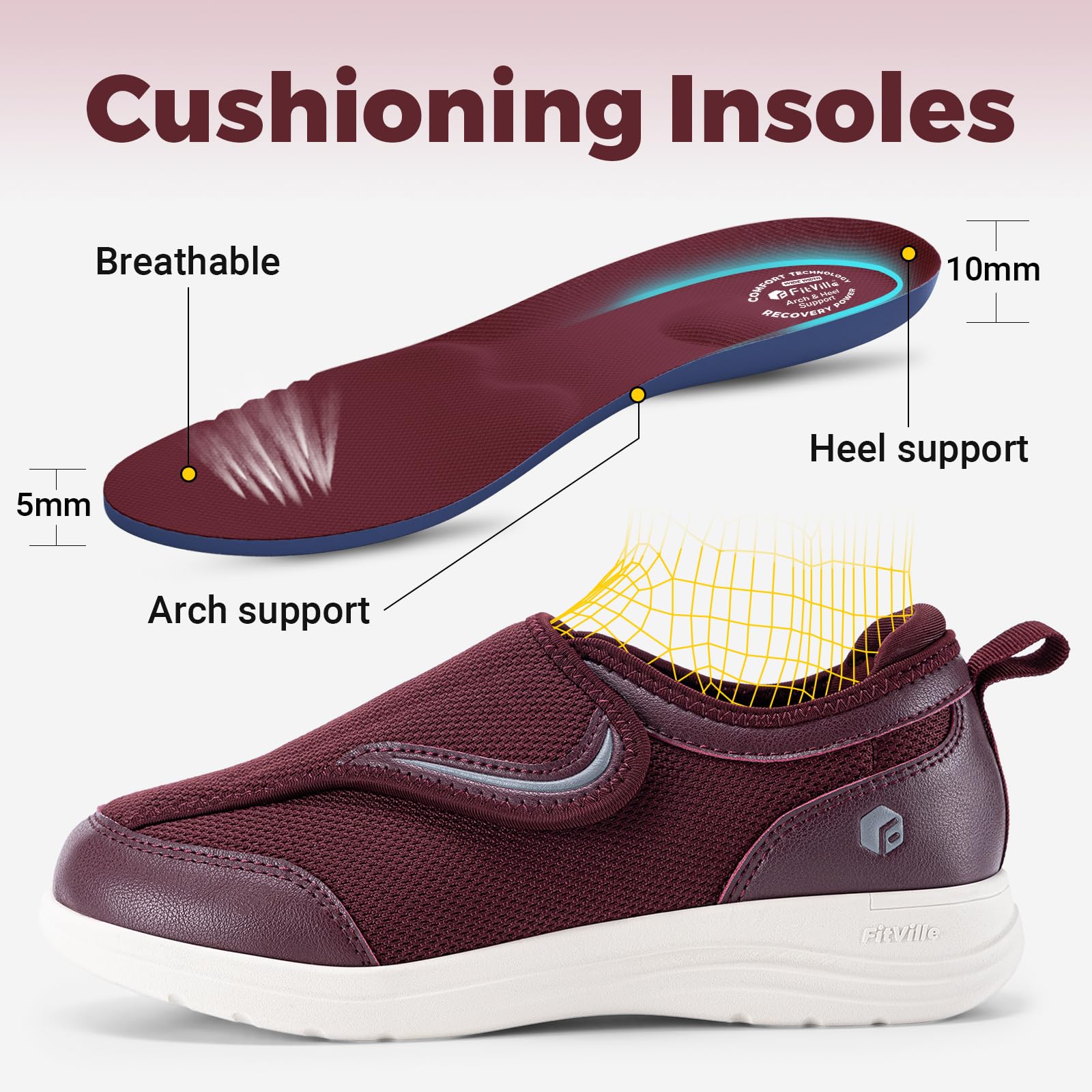 FitVille Extra Large Sneaker Casual da Donna con Strappo Scarpe Riabilitative Traspiranti e Antiscivolo per Camminare e per Casa