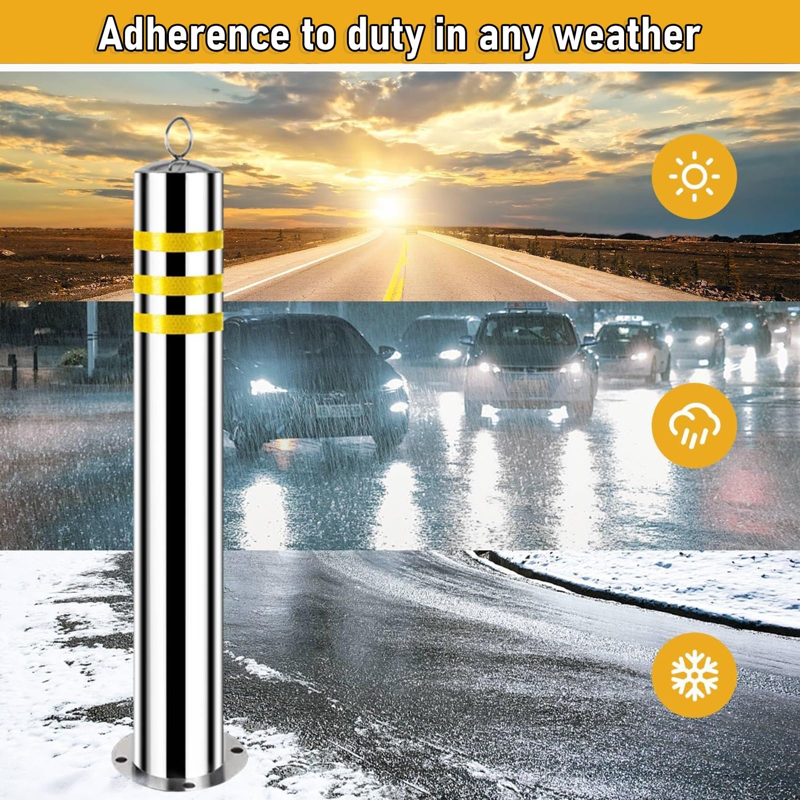 Genérico Barreras Reflectantes de Acero para Aparcamiento - Paquete de 2 bolardos de Seguridad con Cadena de 1 m para Zonas de Mucho tráfico, Ideales para centros comerciales, 100 x 6,3 cm (39,4 x 2,