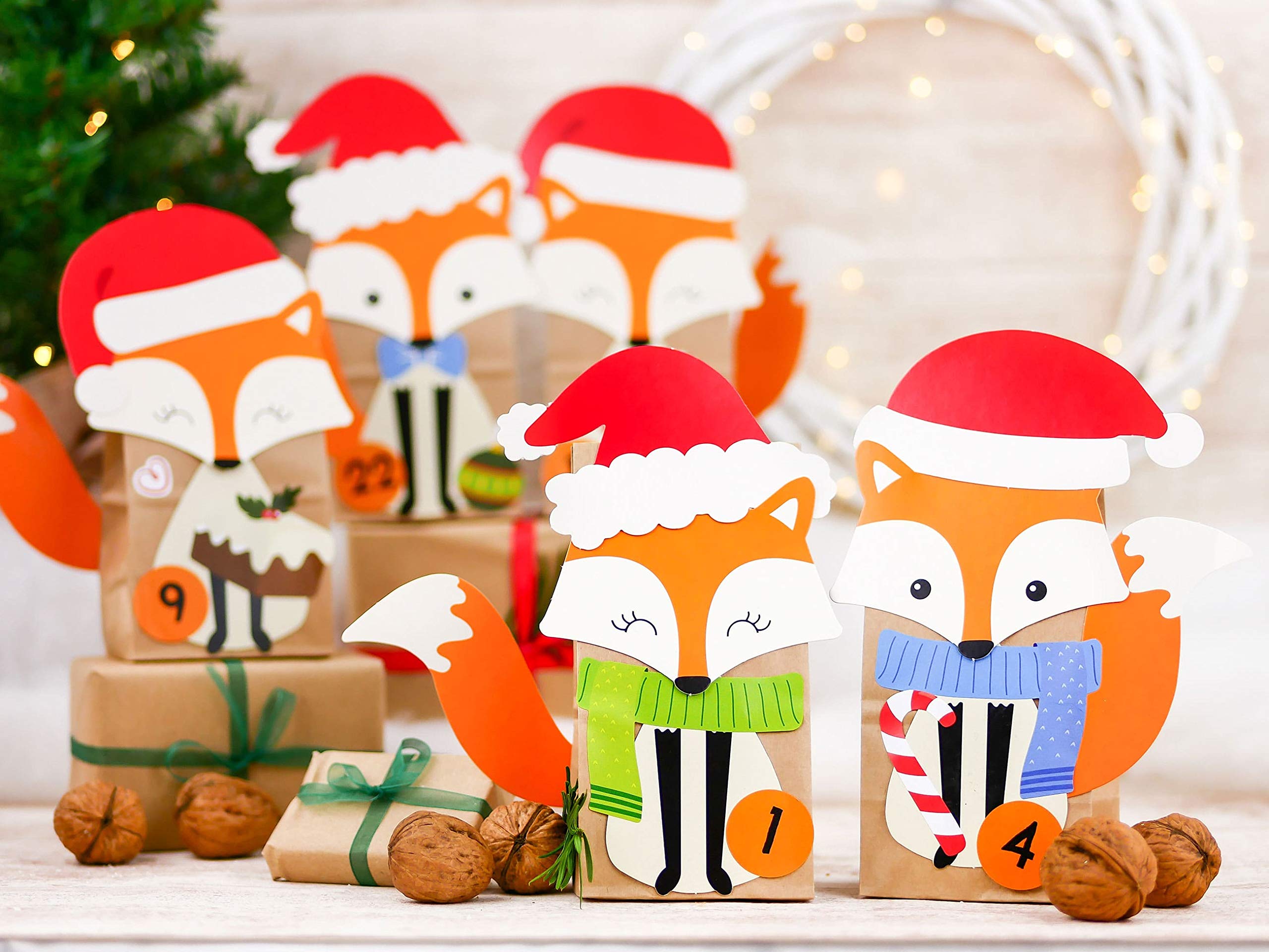 Papierdrachen Calendario de adviento DIY para Rellenar - Zorros troquelados - con 24 Bolsas de Papel marrón para Rellenar tú Mismo y Hacerlo tú Mismo - Navidad 2021 para niños. — view 5