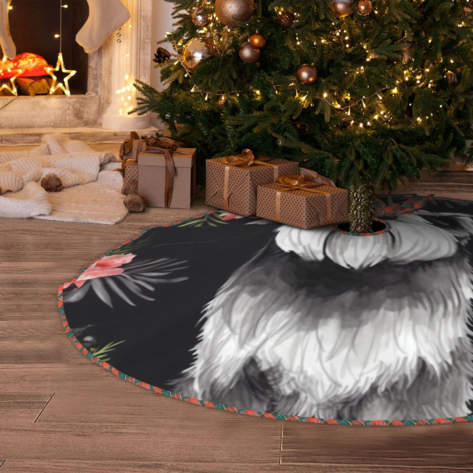 Schnauzer Christmas Tree Skirt 48" Artificial Tree Mat Cover Merry Christmas Burlap Xmas Tree Skirt for Christmas Decoration Holiday Indoor Outdoor Winter Party Decor