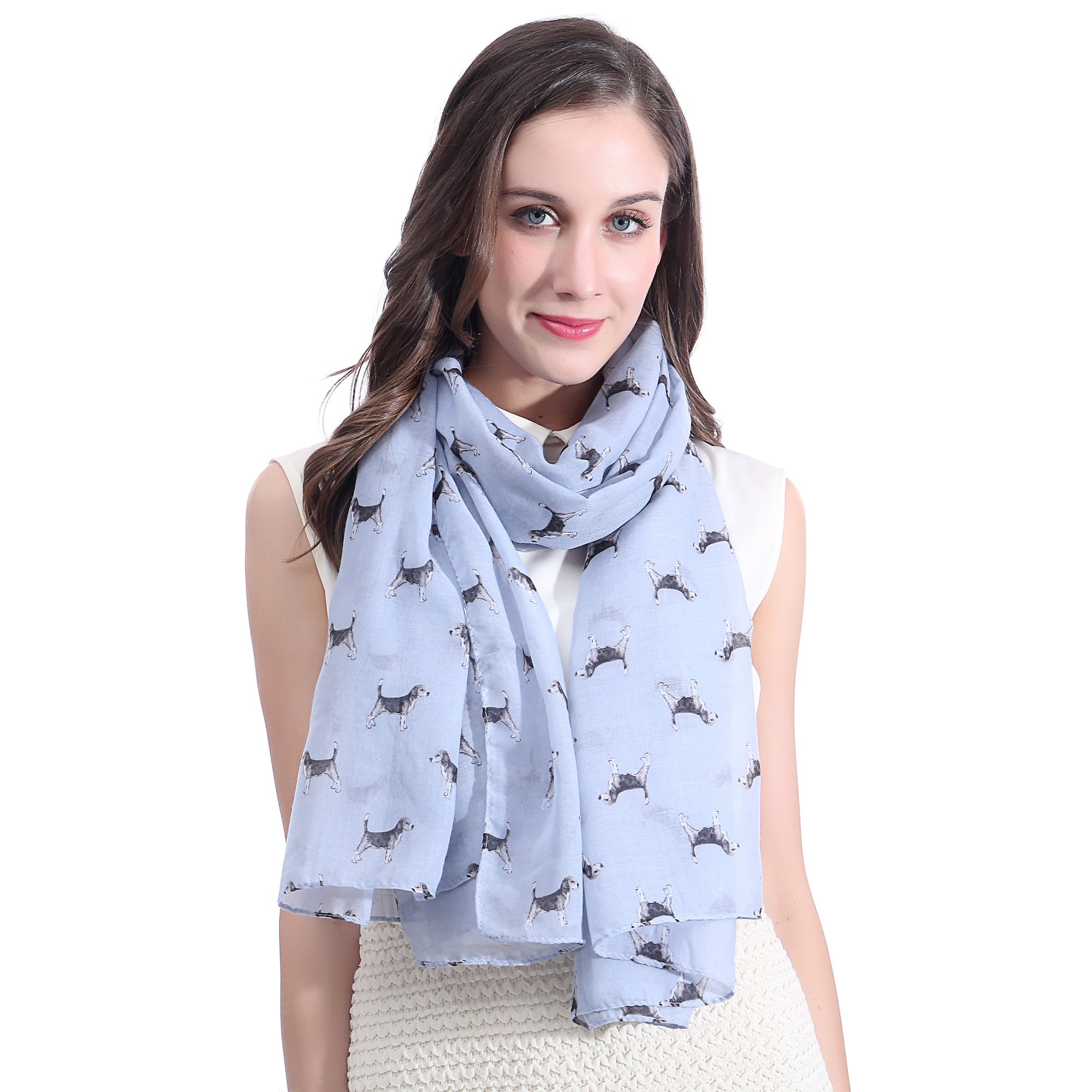 Lina & Lily Women's Light Blue Beagle Dog Print Scarf Shawl Wrap Lightweight (Light Blue)