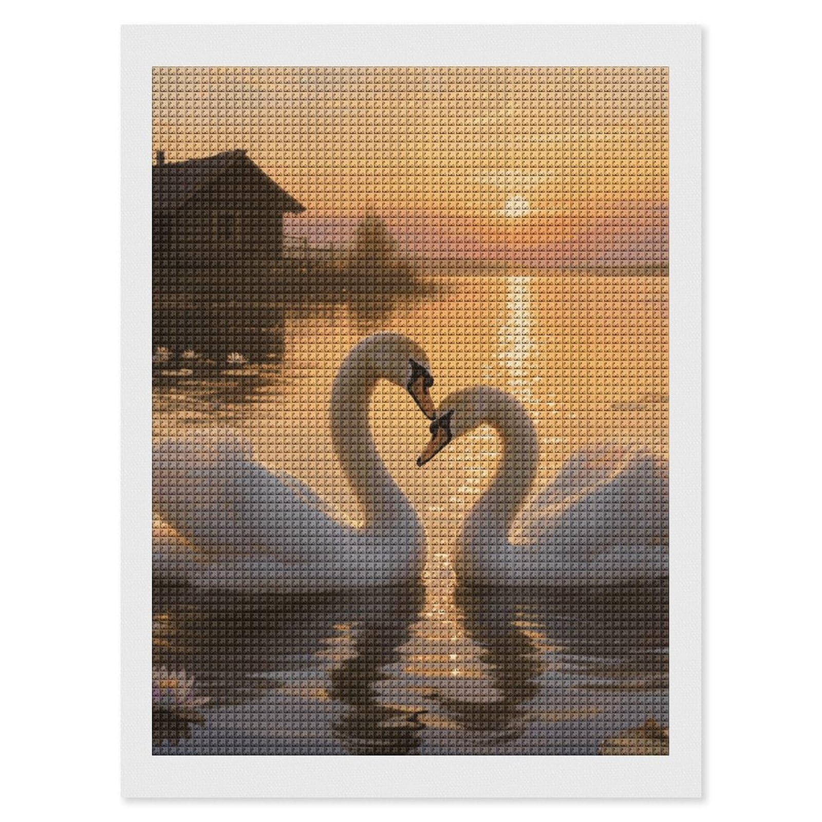 FodPand Sunset Couple Swans Lake 5D Diamond Painting Kits for Adults Beginners Full Drill Square Diamond Dots Pictures Gem Art Supplies for Home Wall Room Decoration DIY Craft Set Gift 12x16