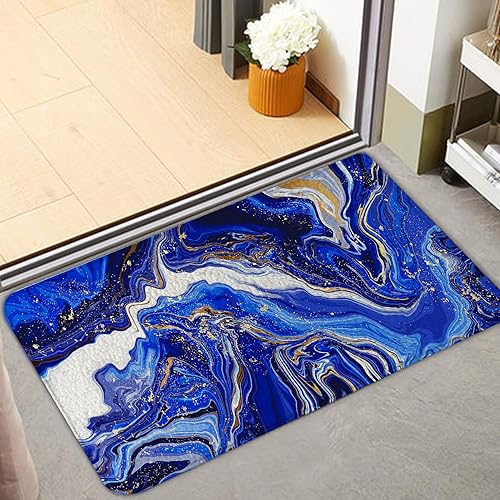 Miniatura 3 de Juego de 2 tapetes de cocina de mármol azul y dorado, tapetes de cocina clásicos para piso, juego de 2 para lavandería en el hogar