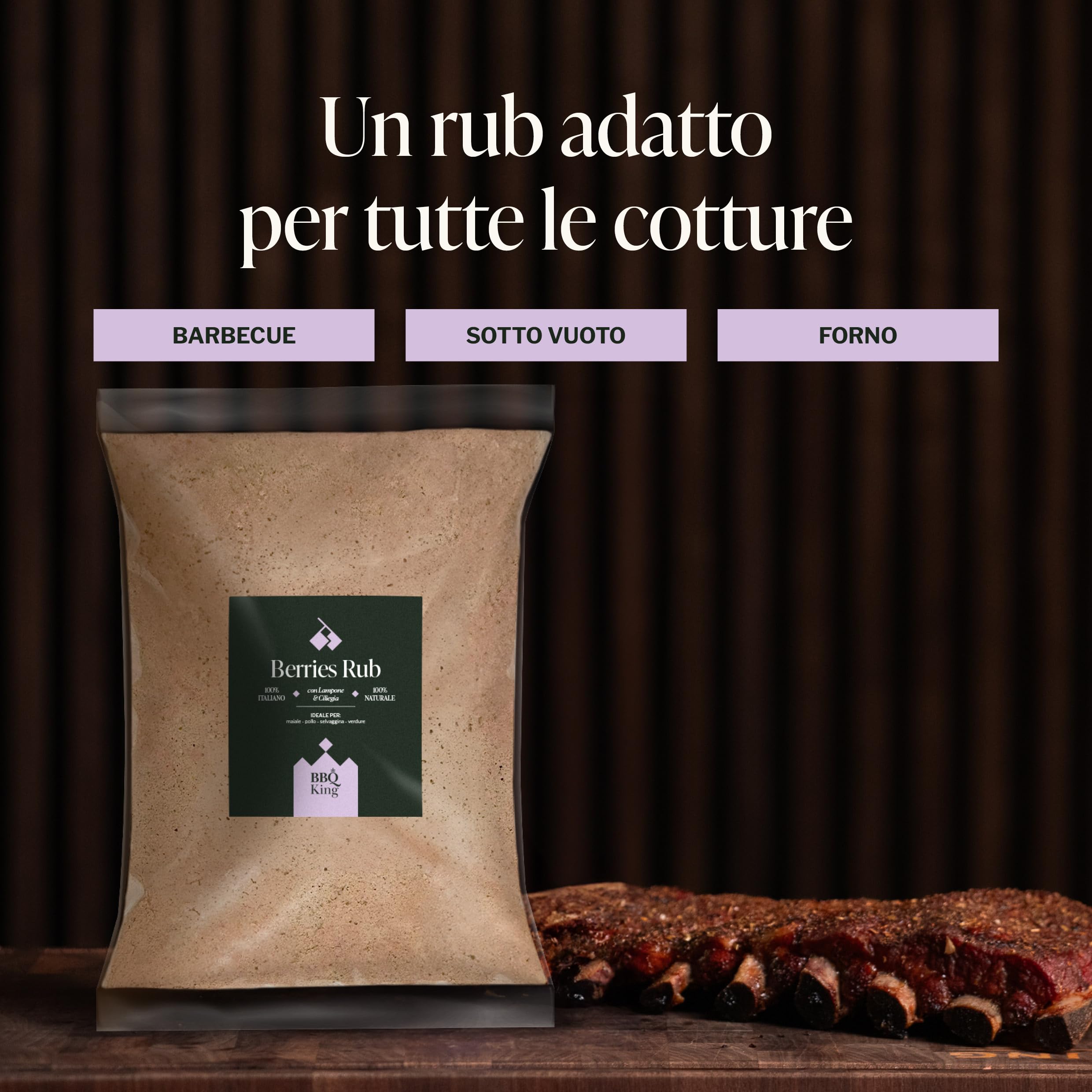 BBQ KING - Berries Rub Confezione da 1Kg, Dry Rub Bbq per Manzo Ideale per Barbecue e Grill, Set Spezie Cucina 100% Made in Italy, Miscela di Spezie per Maiale, Pollo, Selvaggina e Verdure