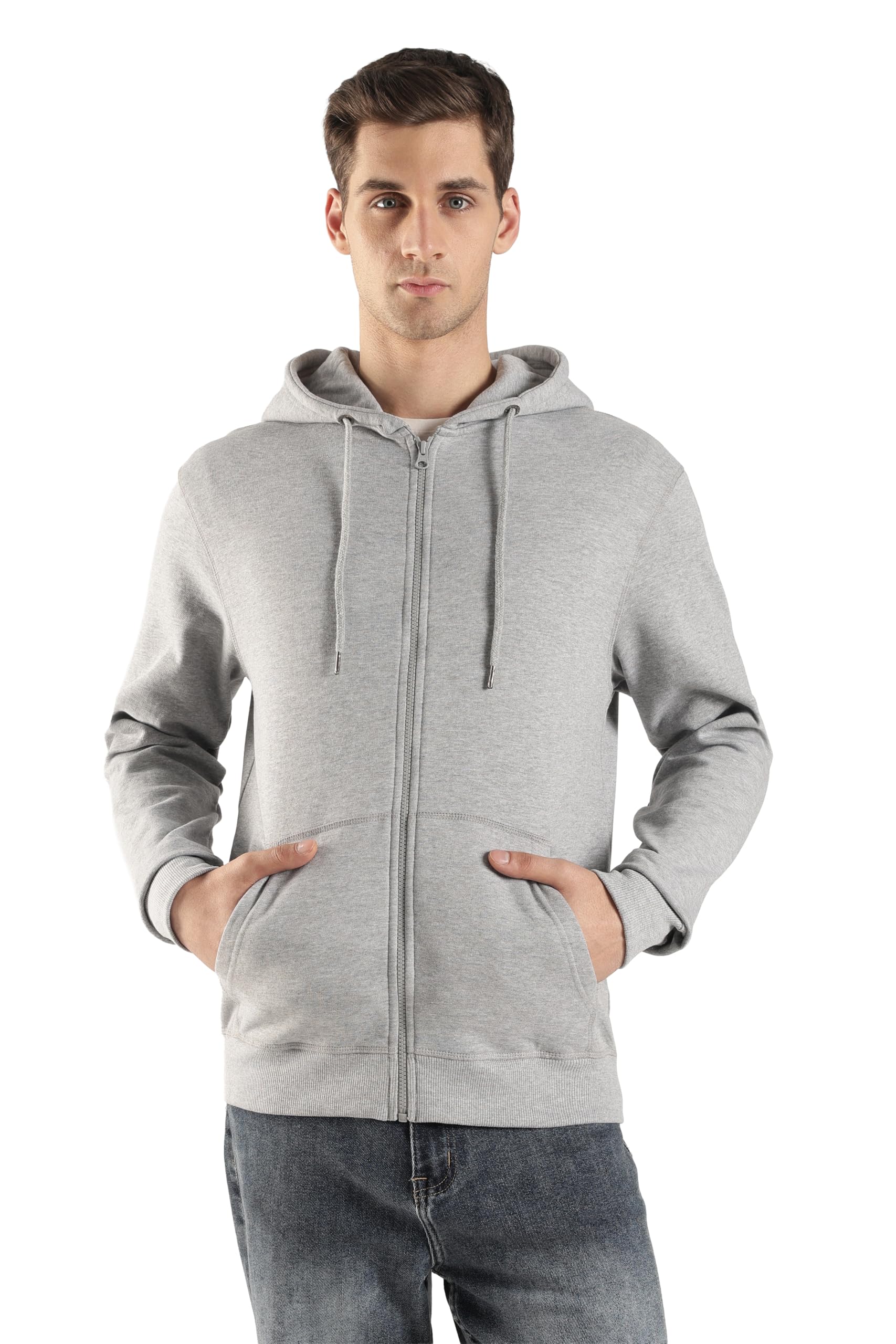Zip Up Hoodie Men 100% Cotton Fleece Heavyweight Hooded Sweatshirt