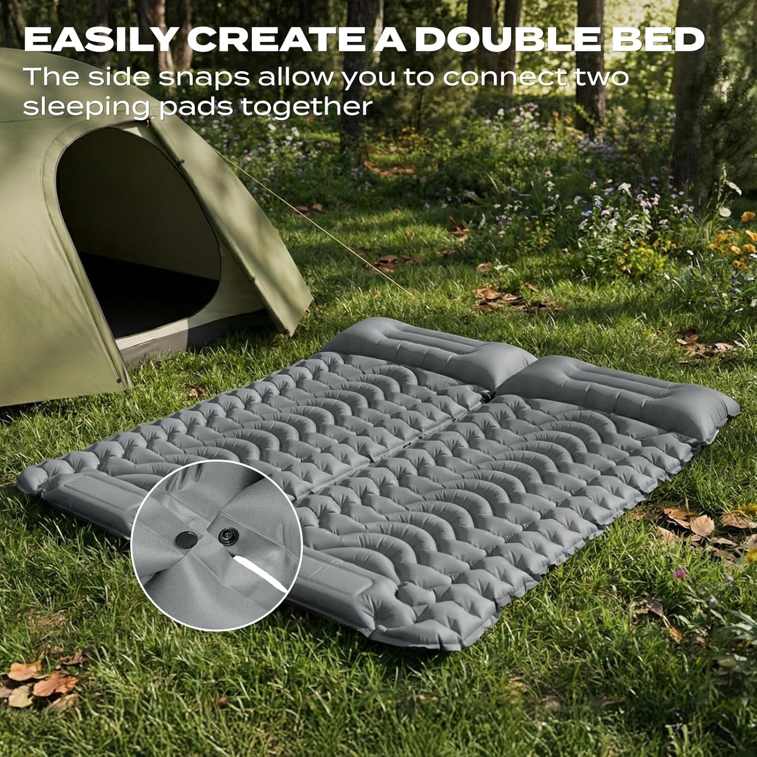 Isomatte Camping mit integrierter Fußpumpe 8cm Dicke Aufblasbare Campingmatte Outdoor, Wasserdicht & Reißfest 50D Nylon Ultraleicht Luftmatratze für Zelt, Wandern, Grau, 193x68x8cm
