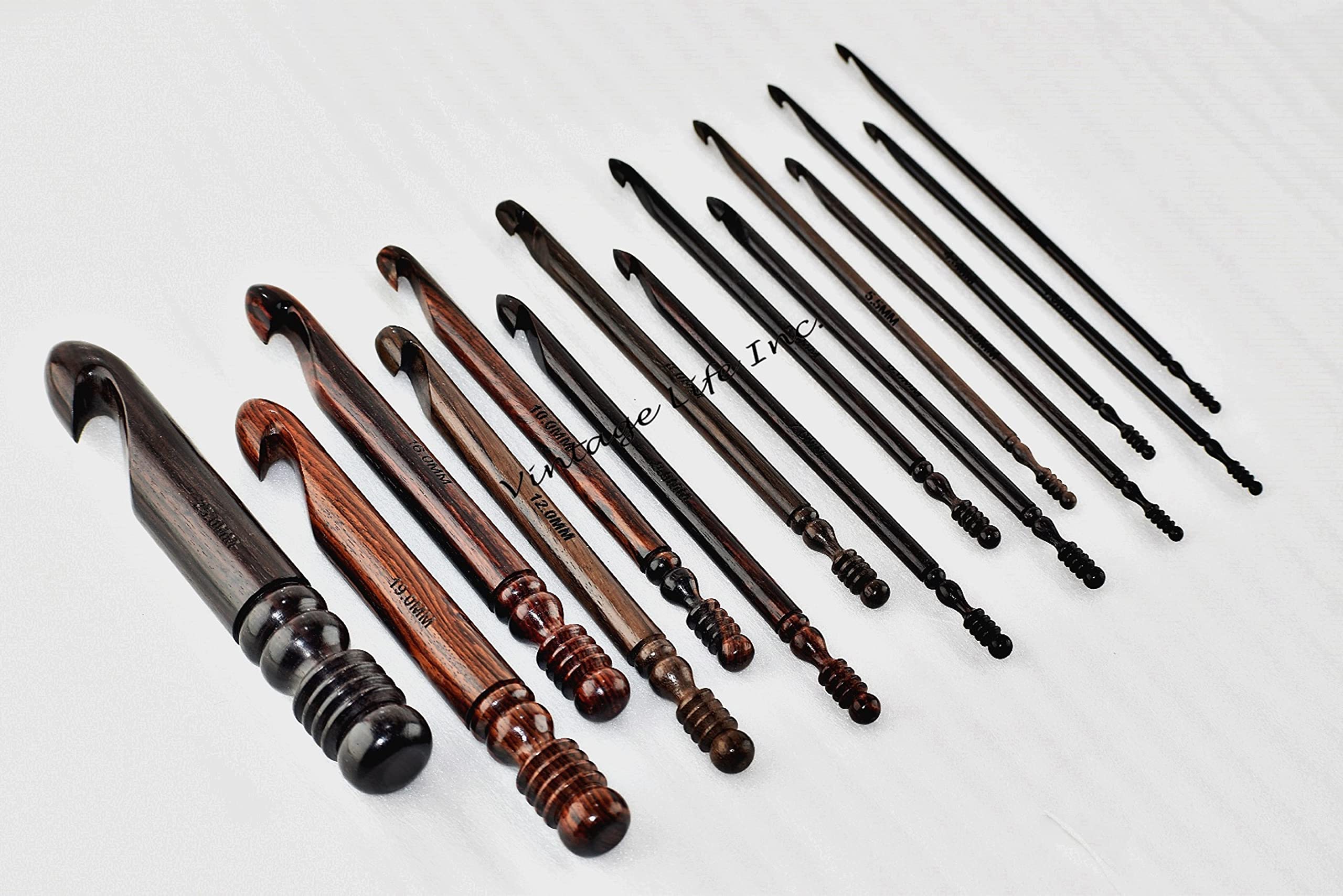 Ergonomisches Palisanderholz Häkelhaken Set – 15 Größen von 3,5–25 mm, Handgefertigte Rosewood Häkelhaken, Glatt & Leicht, Haken-Set ohne Zubehör