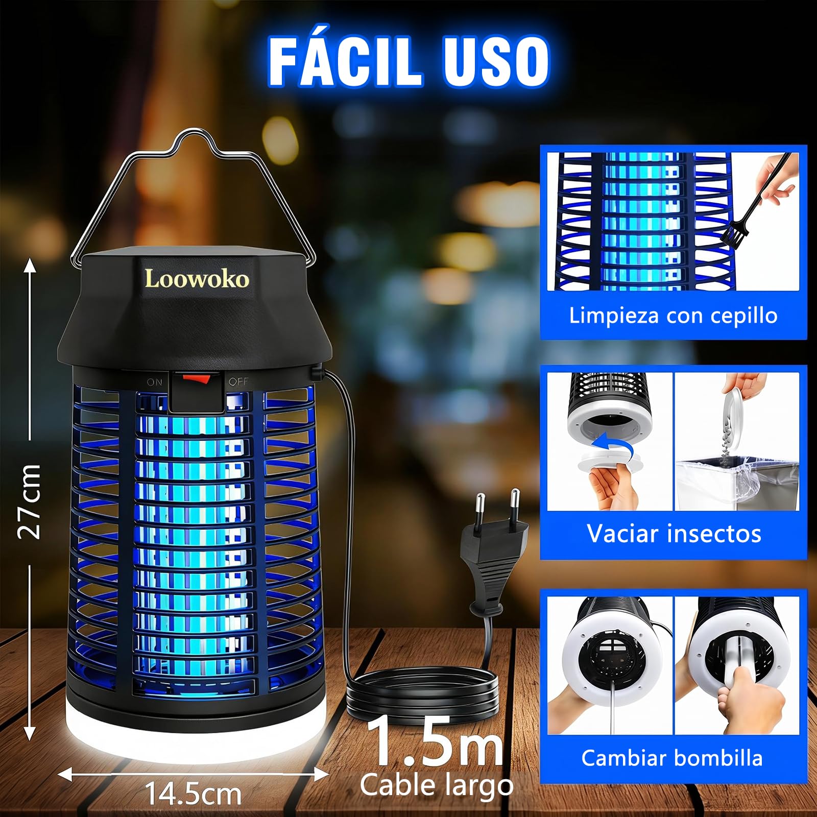 Loowoko Lampara Antimosquitos Electrico, 4200V Mata Mosquitos Electrico con Luz LED, Lampara Antimosquitos Exterior Interior