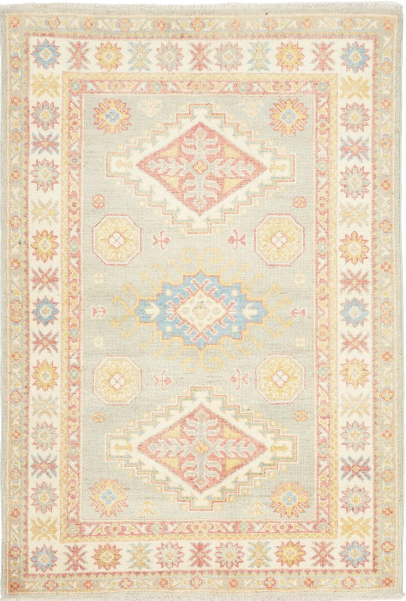 Tapis Kazak noué à la main 101x148 cm en pure laine du Pakistan art d'Orient