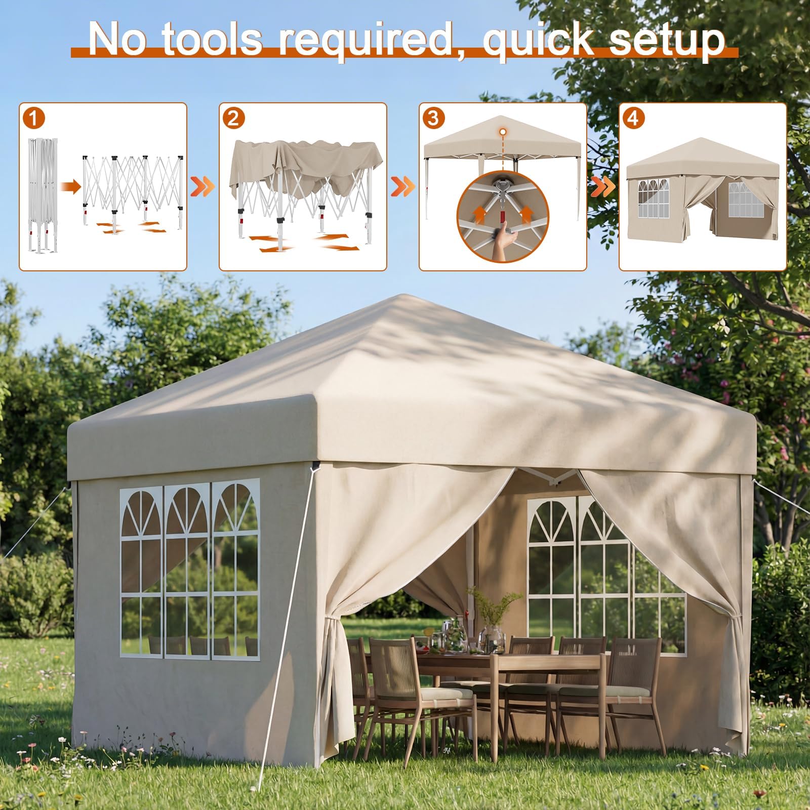 Devoko Gazebo Impermeable Plegable 3x3m,Gazebo con Laterales Que Incluye 4 Paredes extraíbles,Carpa Plegable Profesional con 3 Alturas Ajustables, protección UV 50+ para Jardines,Patios y acampadas