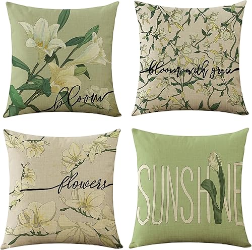 WOMHOPE Fundas de almohada para sofá sofá acogedoras con diseño de flores cuadradas 180 x 180in paquete de 4 verde