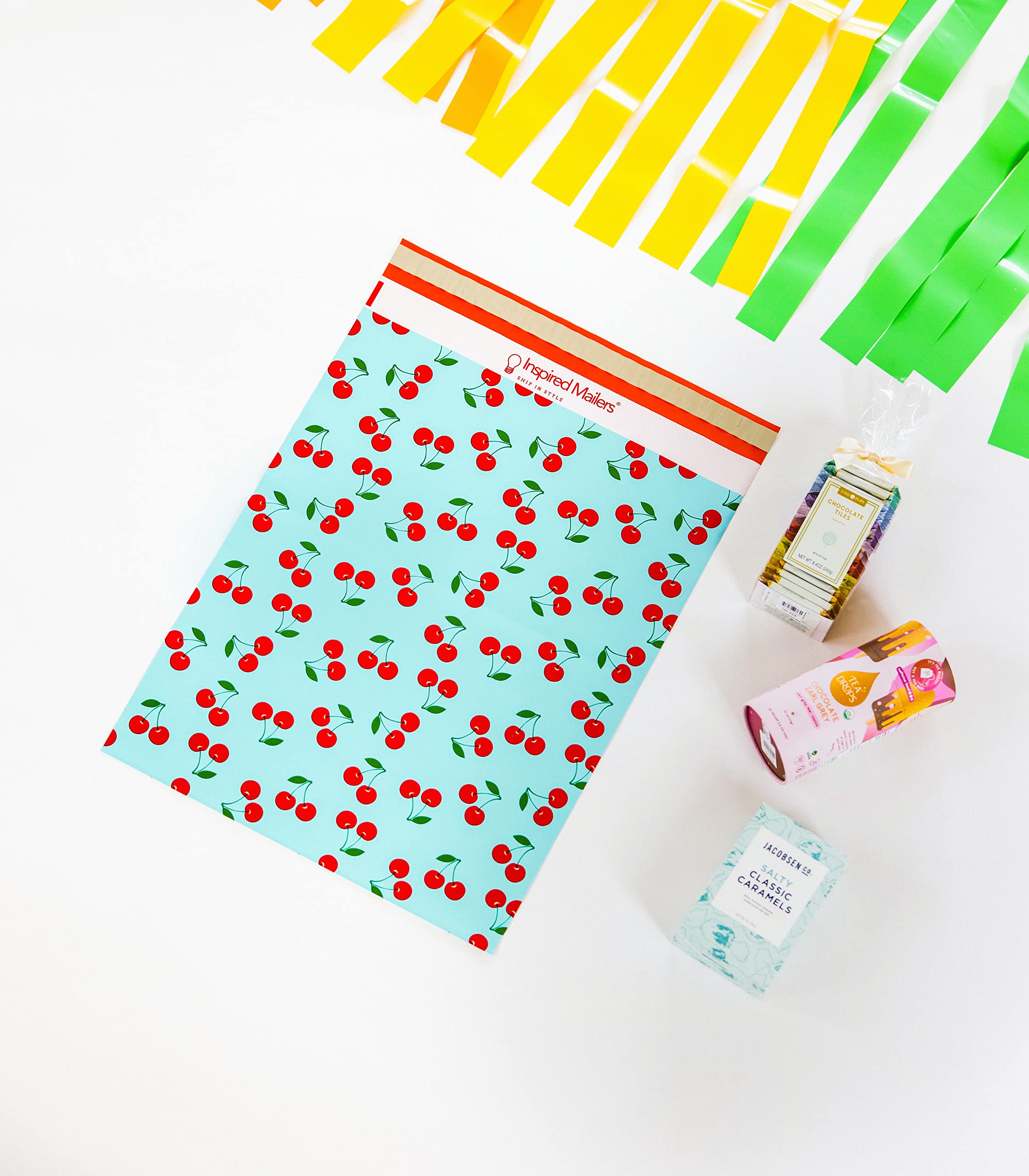 Inspired Mailers - Poly Mailers 10 x 13-100 sztuk - Nadruk wiśni (niebieski) - Torby wysyłkowe na odzież - Duże koperty pocztowe - Koperty wysyłkowe - Śliczne torby do pakowania do wysyłki