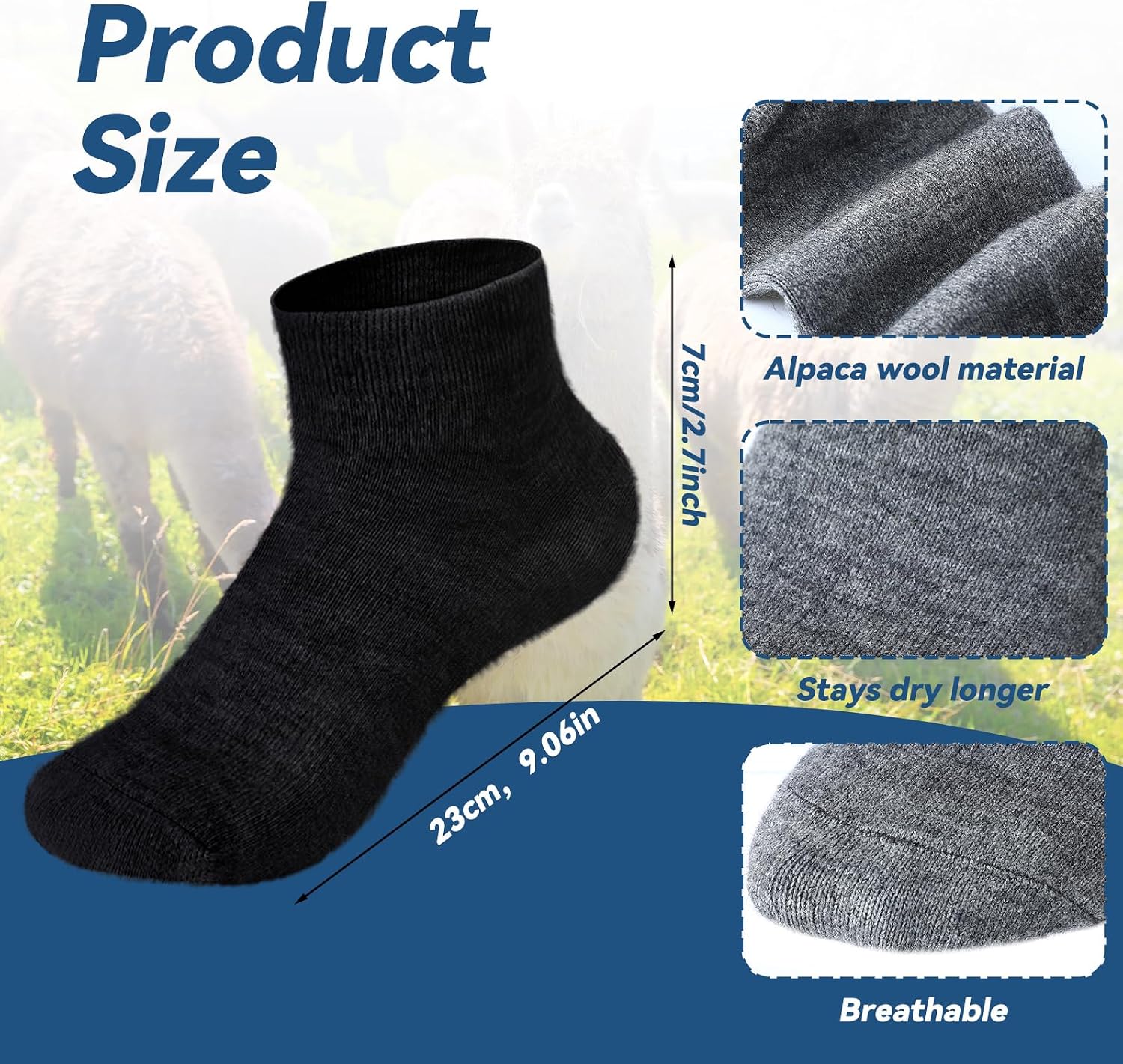 Cutecrop 2 Pairs Alpaca Wool Ankle Socks for Men Women Alpaca Wool Blend Thermal Winter Running Moisture Wicking Hiking