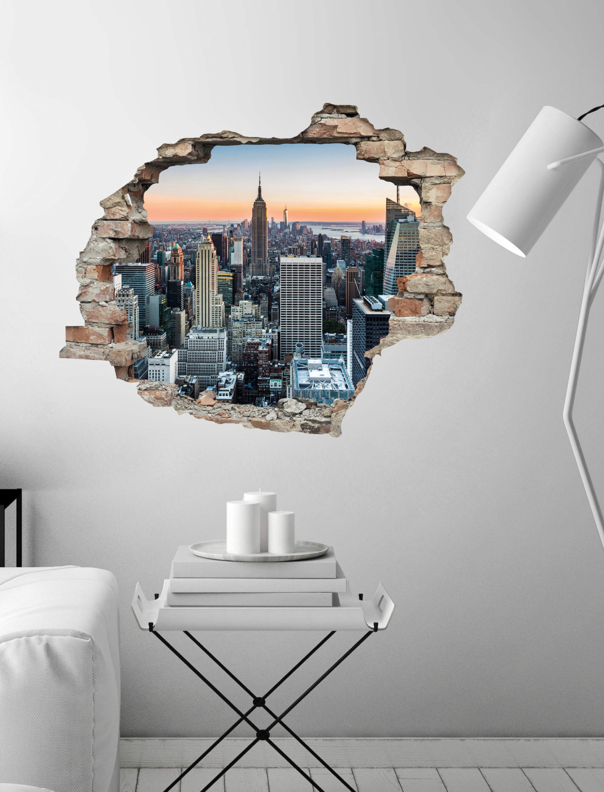 Queence | Adesivo da parete effetto 3D | Adesivo da parete | Finestra | Adesivo da parete | Adesivo da parete | Adesivo da parete | Tattoo, dimensioni: 60 x 50 cm, colore: New York