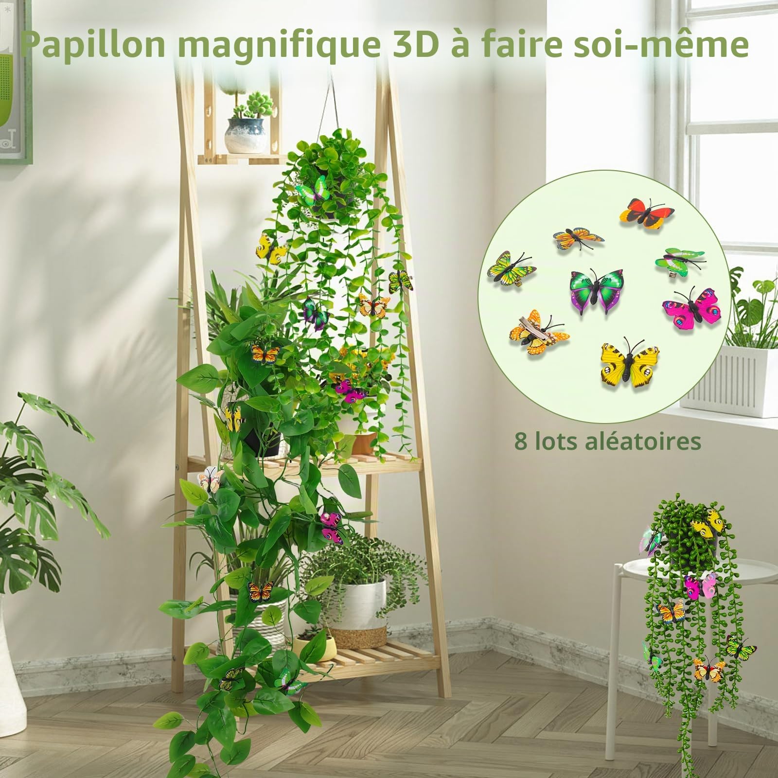 Lot de 4 plantes artificielles à suspendre avec pots - Plantes artificielles à suspendre à l'intérieur - Plantes artificielles de lierre pour intérieur et extérieur, chambre, bureau, terrasse