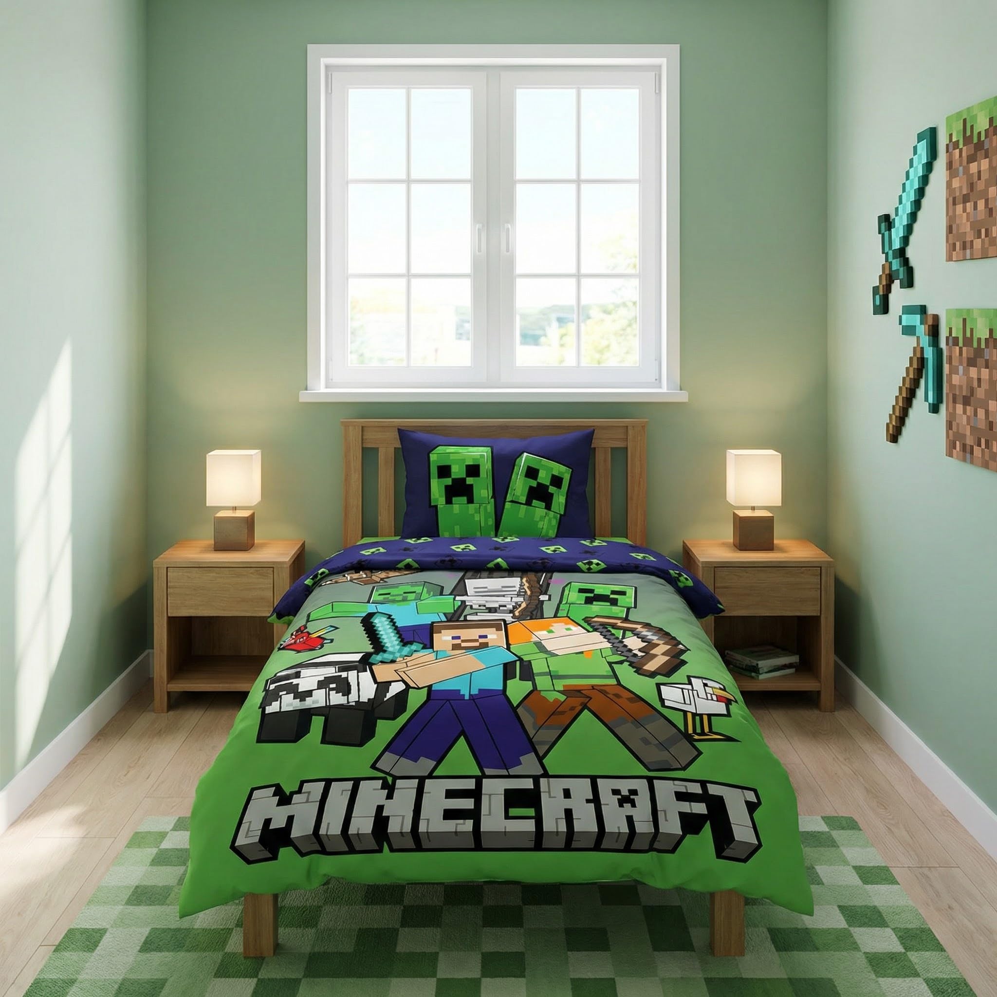 Minecraft Bettwäsche 135x200 cm mit Kissenbezug 80x80 cm Creeper Motiv