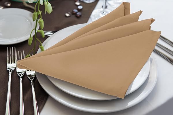 Utopia Home [24 Pack, Beige] Cloth Napkins 17x17 Inches, 100% Polyester Hemmed Edges, Washable and Reusable Ideal for Parties, Weddings and Dinners - 4