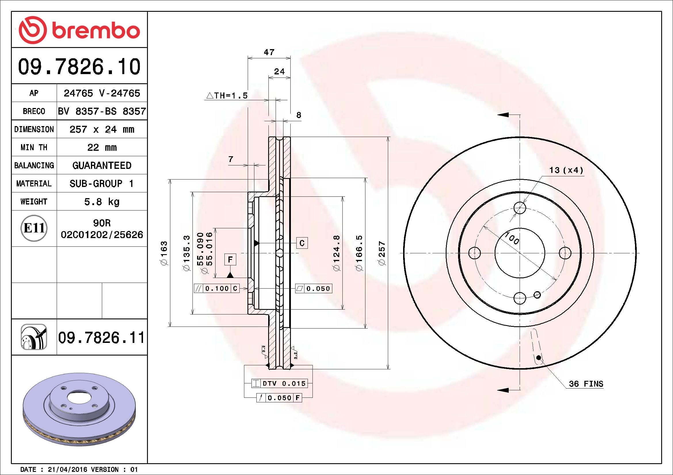 Brembo 09.7826.10 Tarcza hamulcowa - para