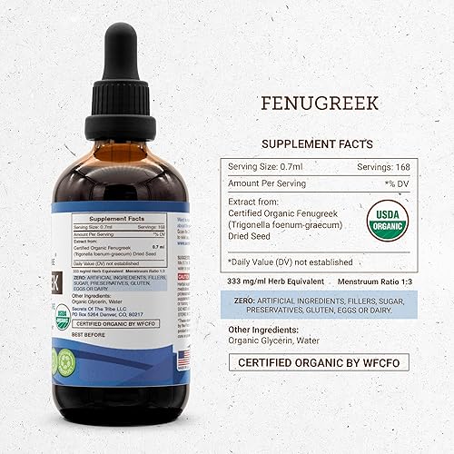 Miniatura 4 de Secrets of the Tribe Fenogreco USDA Organic  Extracto sin alcohol, gotas de hierbas de alta potencia  Hecho de 100% orgánico certificado fenogreco