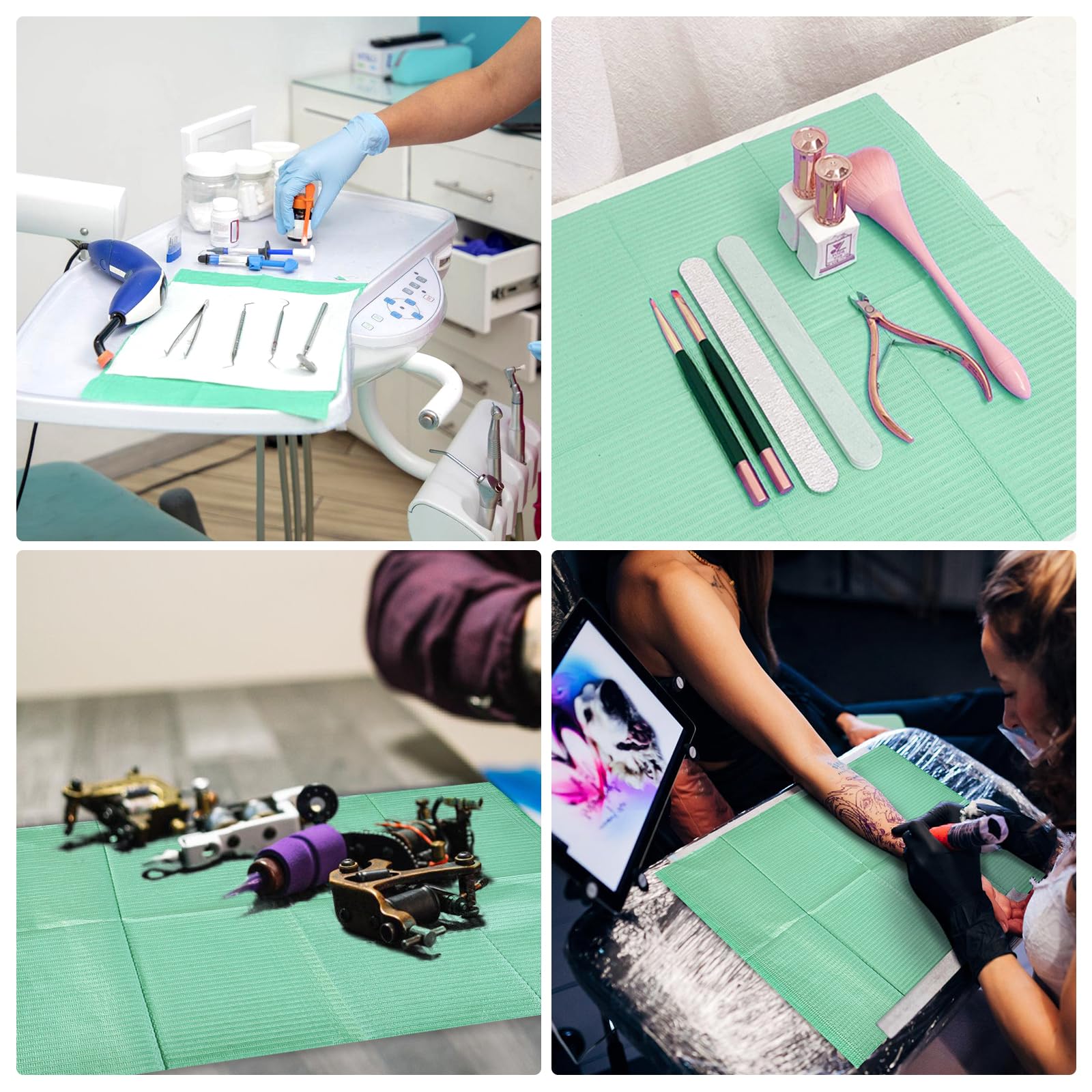 Dental Lätzchen,125 Stück 33x45cm Patientenservietten,Dentalservietten,Tattoo Tischdecken,Wasserdichte Tattoo Piercing Lätzchen Für Krankenhäuser,Praxen,Tattoo Studios(Grün)