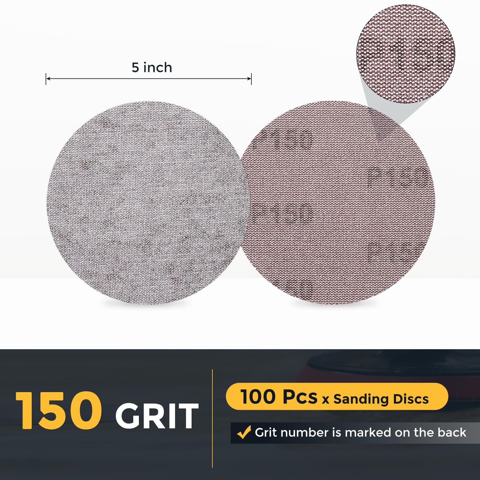 QUARKZMAN 125mm Disque de Ponçage à Mailles, 100pcs Papier de Verre 150 Grain Sans Poussière pour Plâtre de Plafond et Sol