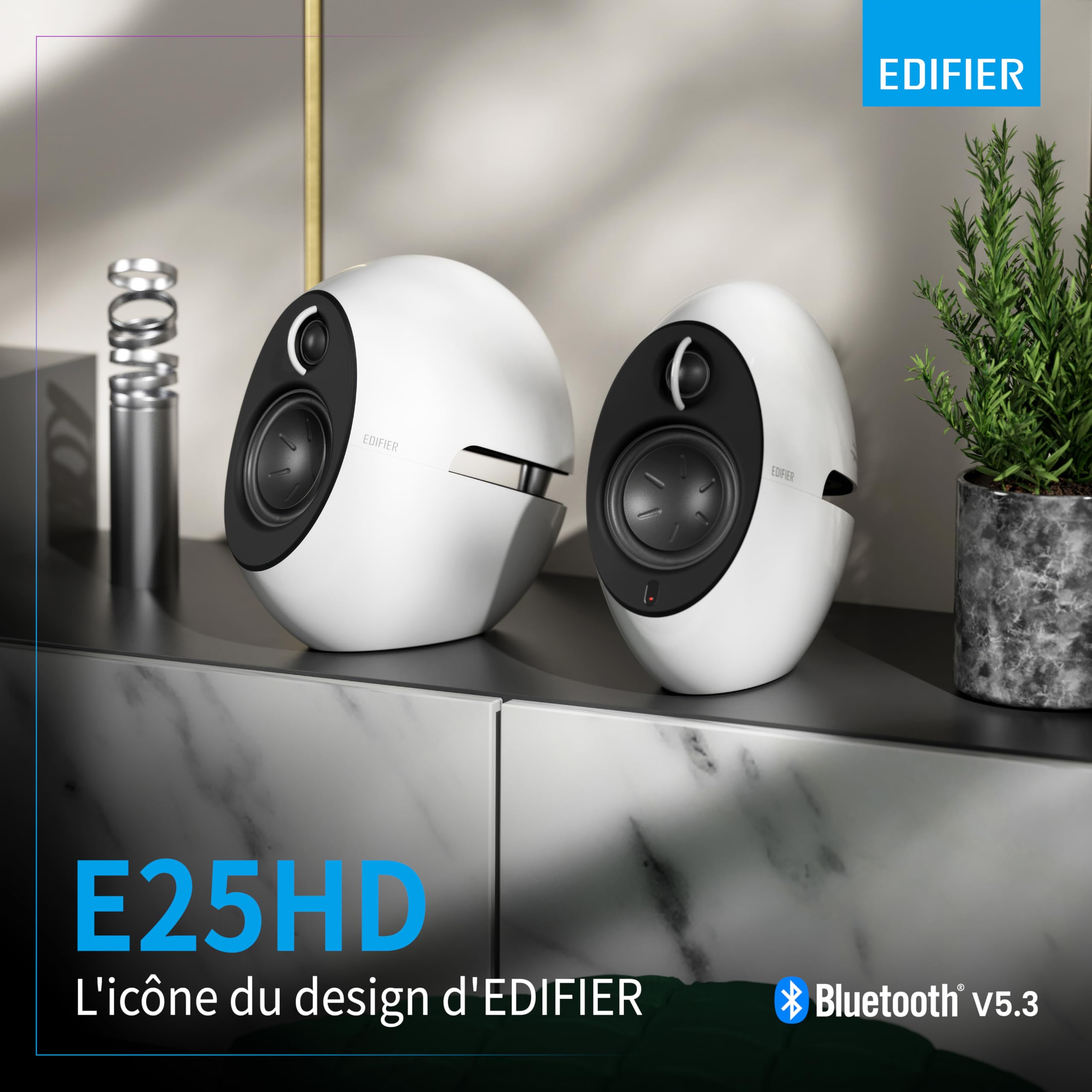 Edifier Luna Eclipse - Kit d'Enceintes Design 2.0 Bluetooth avec Télécommande IR Blanc 74 W E25 White