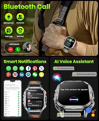 Miniatura 7 de Reloj inteligente militar para hombre con GPS integrado con brújula linterna LED, 2.13 pulgadas AMOLED Tactical Smart Watches con respuestahacer