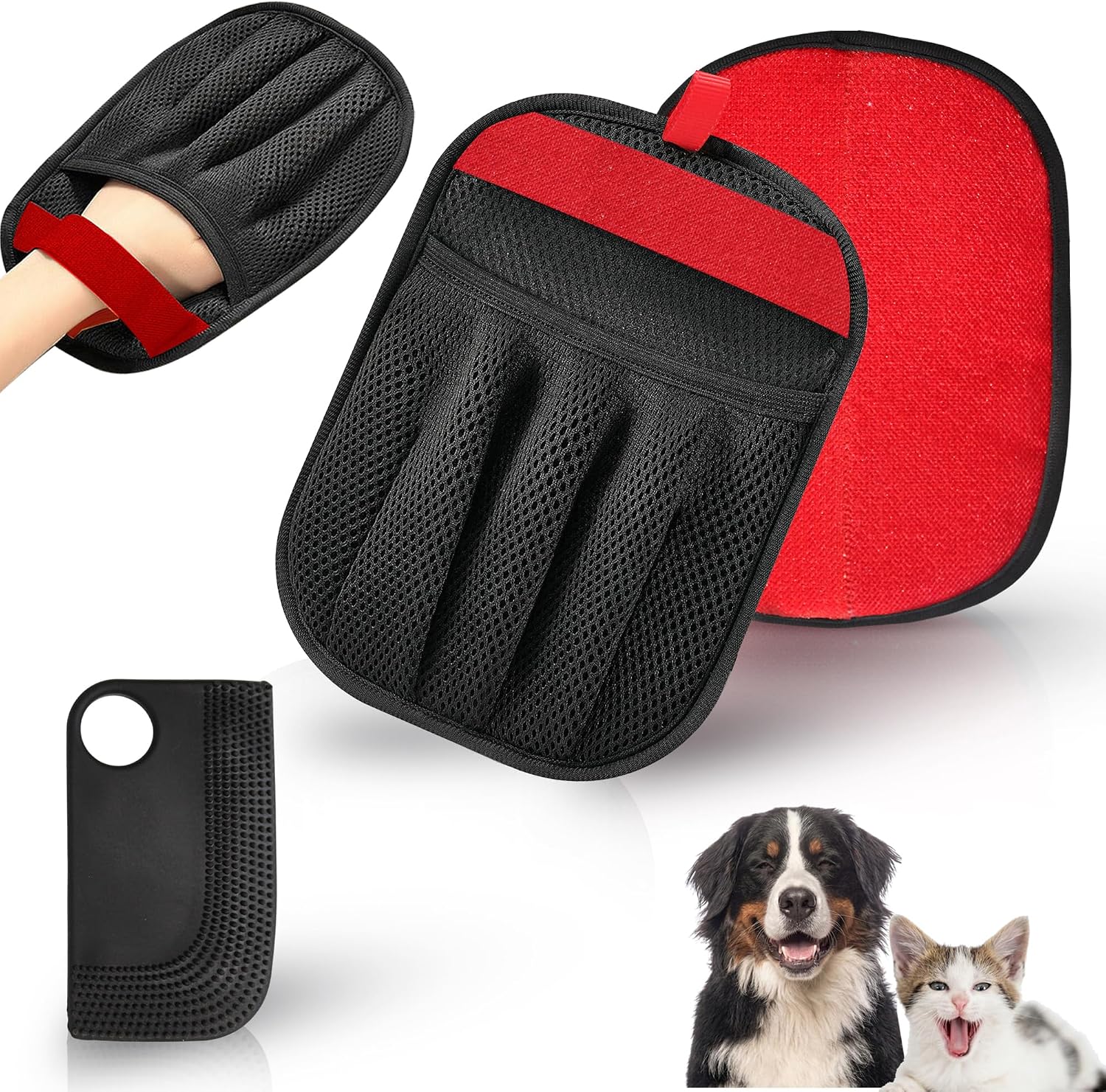 Pet Hair Remover Glove with Silicone Scraper – Reusable Electrostatic Lint & Fur Remover for Dog & Cat Hair on Couch, Carpet, Car Seat, Clothes & Laundry