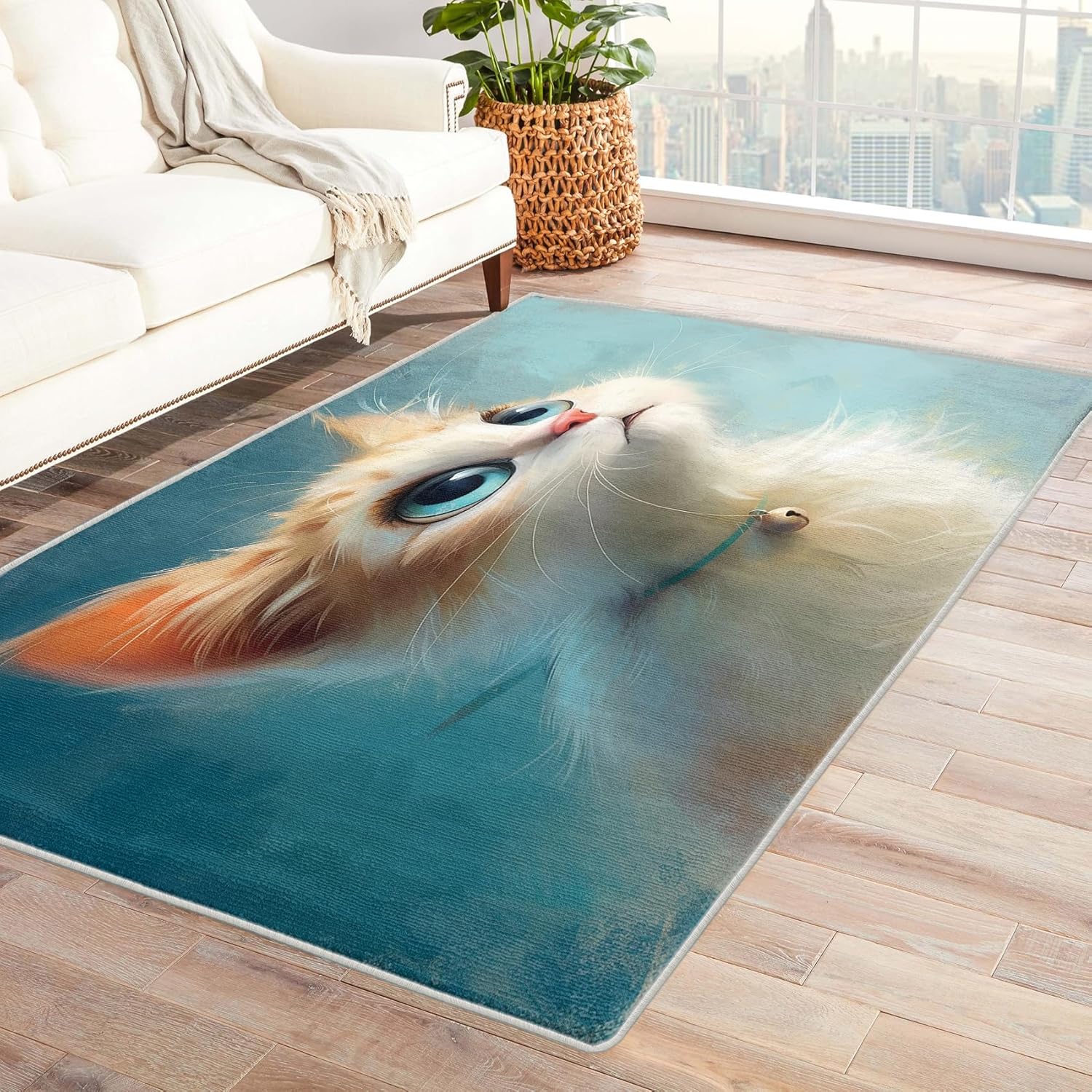TANTANICAL Cue Cat Rugs for Bedroom, Cat Lover Large Area