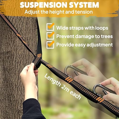 NATUREFUN Camping Hammock with Mosquito Net | 300kg Load Capacity,(290 x 140 cm) Breathable,Quick-drying Parachute Nylon | Complete Accessories | Easy to Setup Travel Hammock Outdoor Indoor Garden - 6