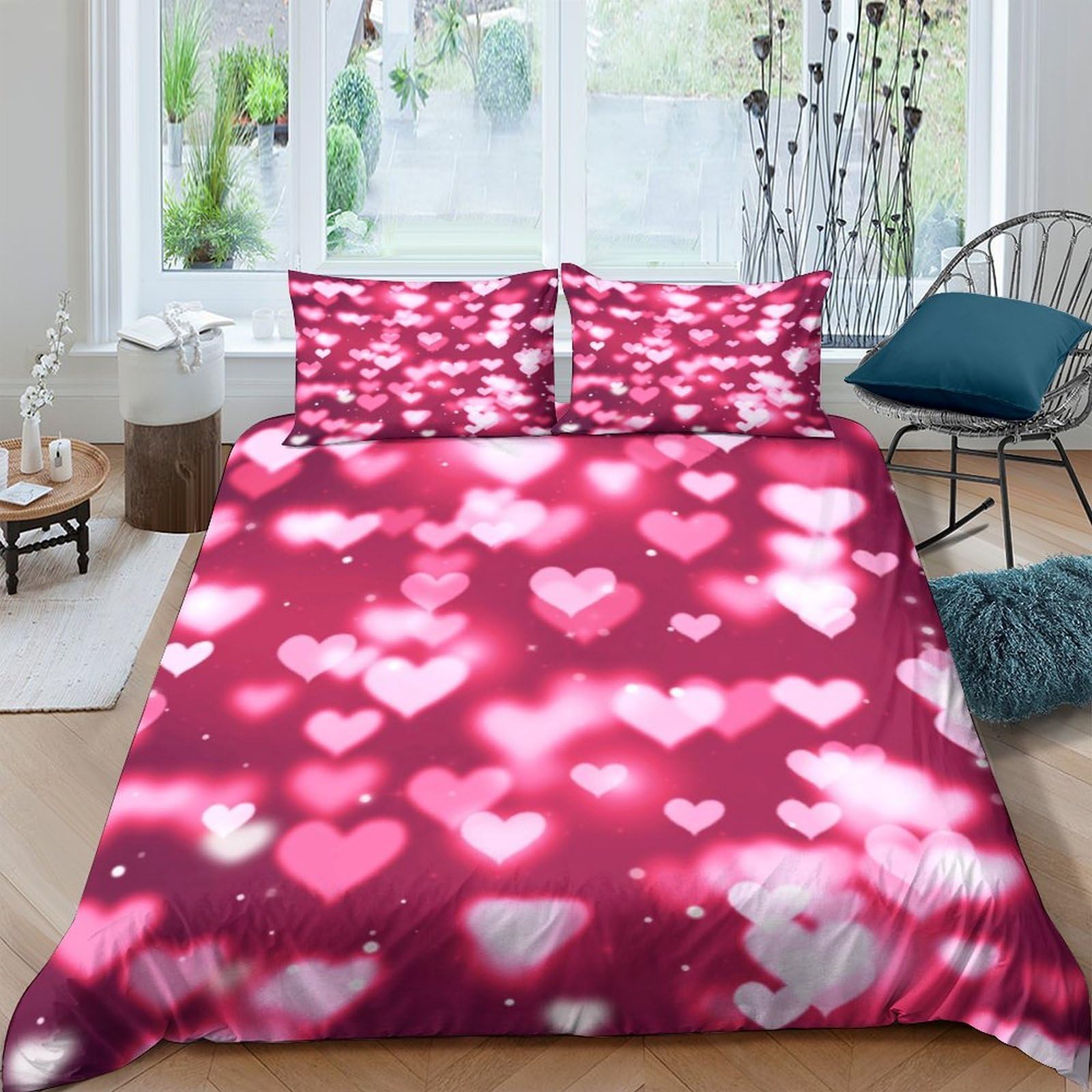 Ctjqhvkz Style-10 3D Printed Pink Heart Fitted Sheet Microfiber Soft Breathable Romantic Love Mattress Cover For Bedroom Guest Room Mattress Protection Single（135X200cm）