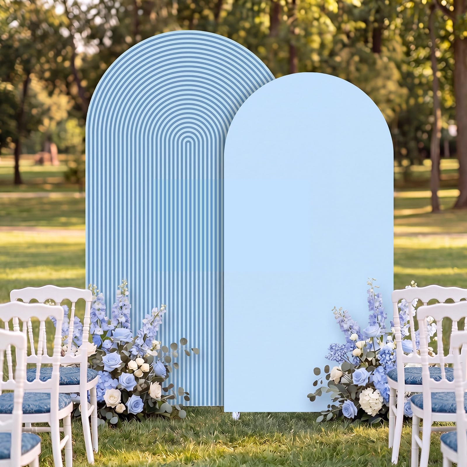 2 Set Wedding Arch Cover Blue Ripple &amp; Solid Color Stretchy Backdrop Cover