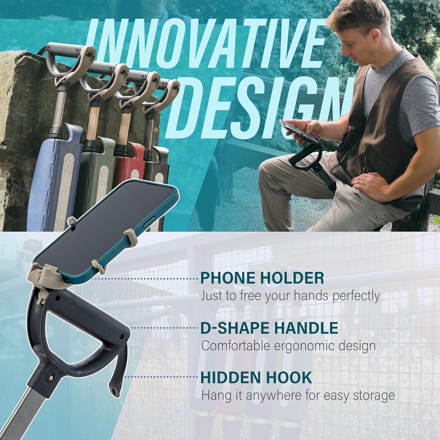 Ta-Da Chair Série 2 Pro - Canne de Marche avec siège, Cadre léger en Aluminium, Tabouret Pliable Robuste (jusqu'à 136 kg), Facile à Plier, idéal pour la randonnée et l'extérieur - Ajustable