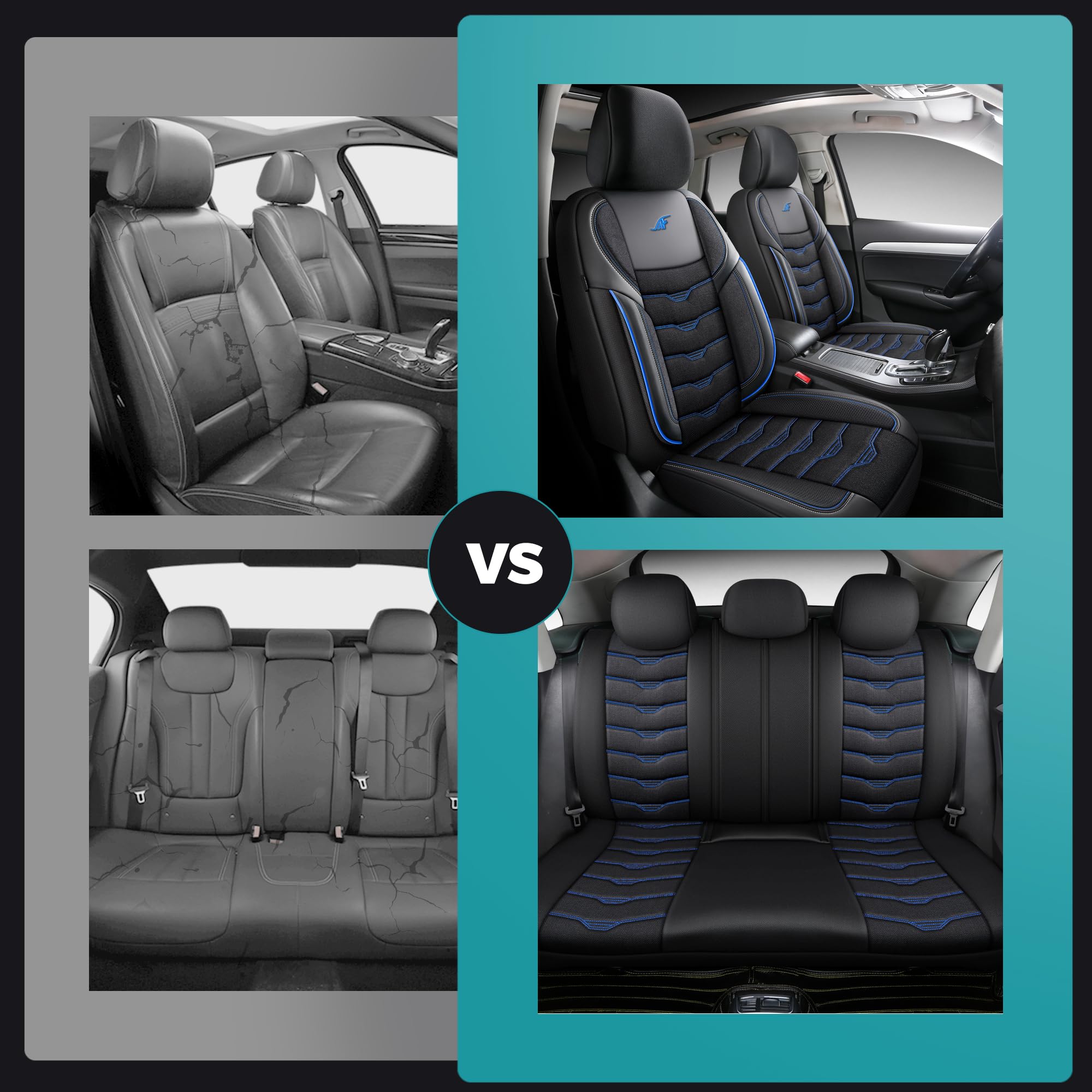 Couvre-sièges de voiture compatibles avec Hyundai Tucson TL 2015-2020 | Ensemble complet | Série AID | AID102 | Noir avec coutures bleues