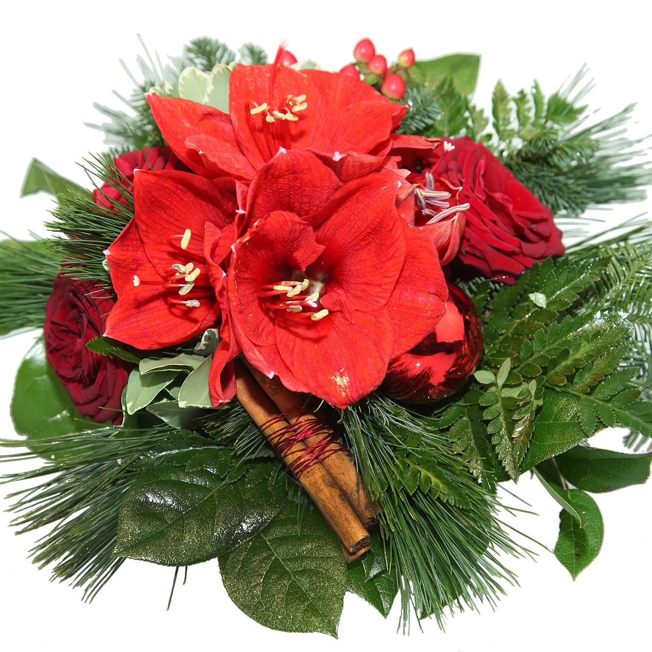 Blumenstrauß Weihnachten - Adventsstrauß mit Rosen und Amaryllis