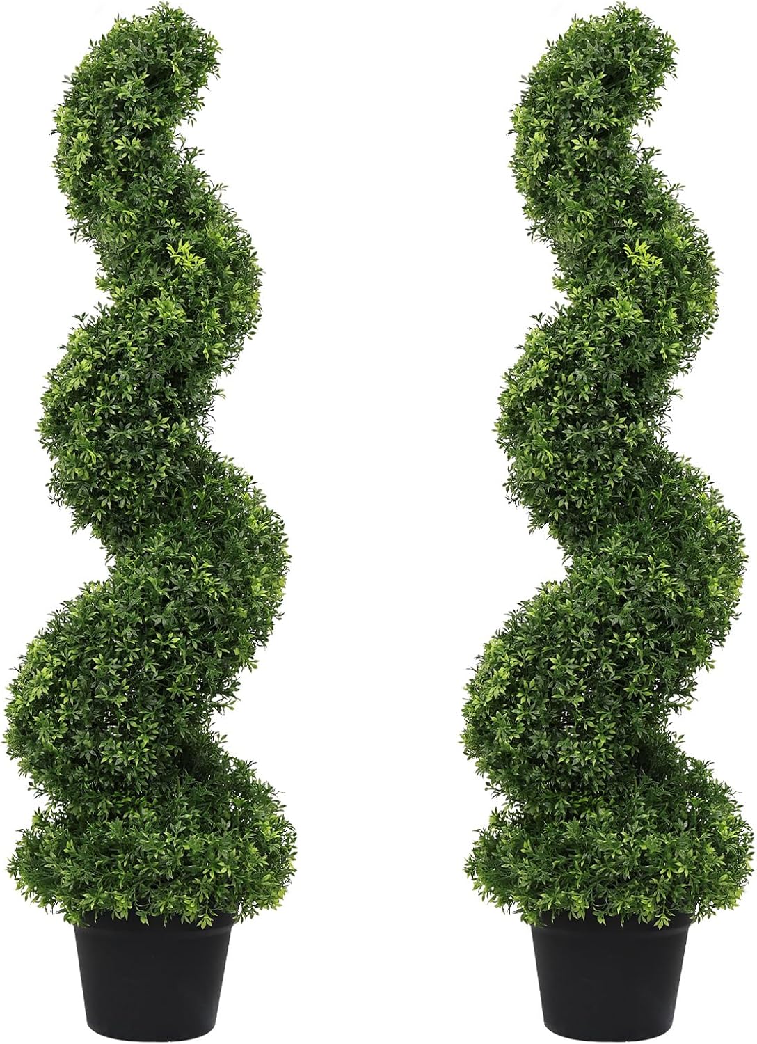 3ft Spiral Boxwood Topiary Trees Artificial Outdoor Set of 2 - UV Resistant Faux Plants for Outside Planters, 36" Fake Twisted Tree for Front Porch Decor