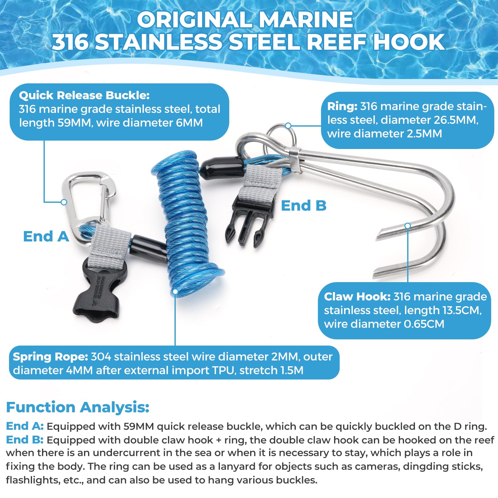 Crochet De Plongée Robuste En Acier Inoxydable, Crochet