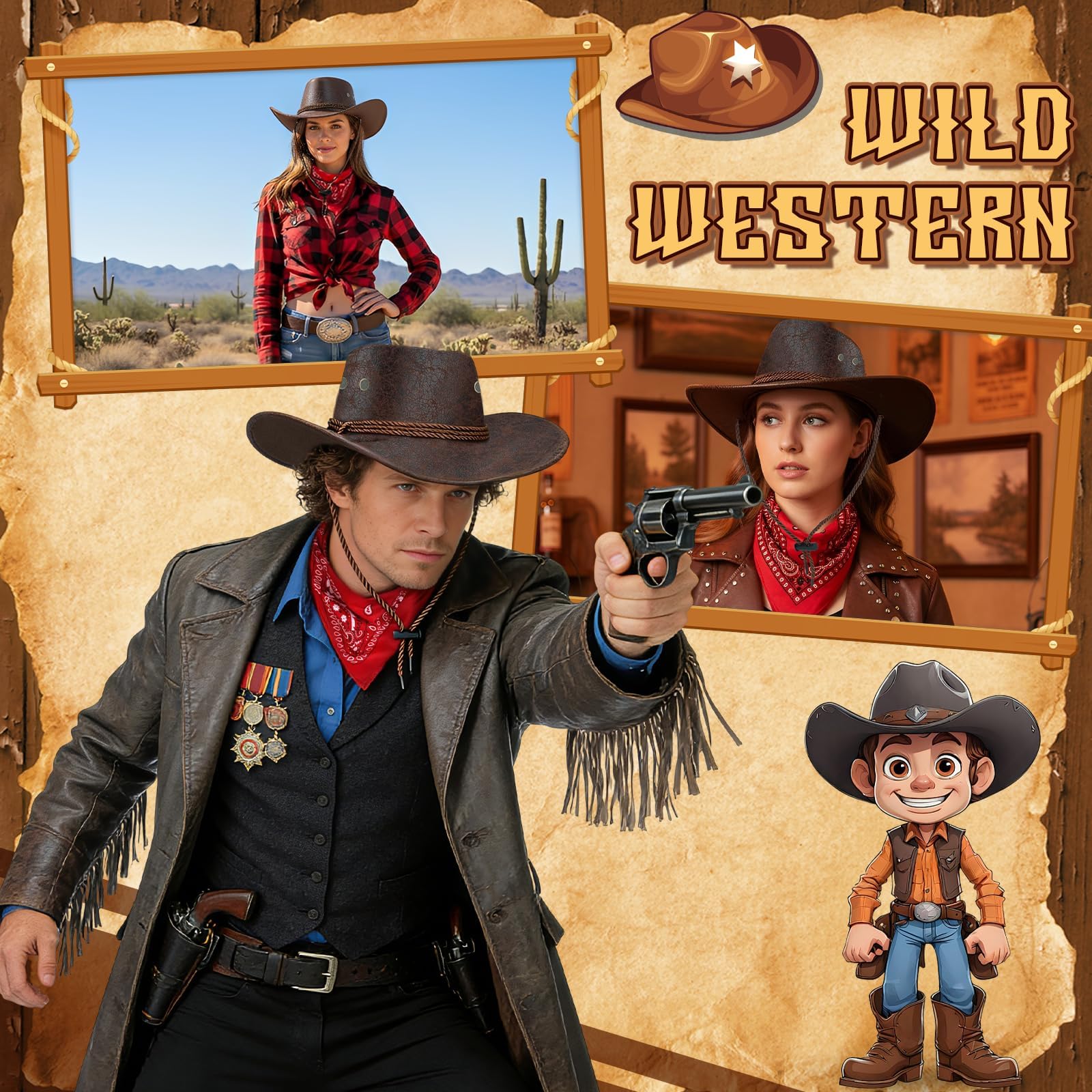 Wynlora Unisex Cowboy Hat & Red Bandana Set - Image 2
