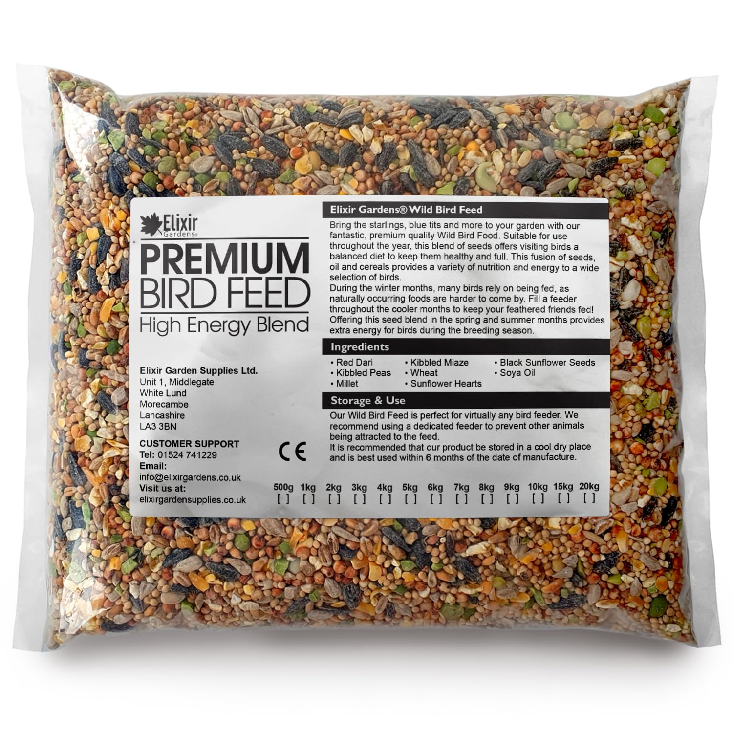 Elixir Gardens Wild Bird Food 8kg Bag | Sunflower Heart Rich & High Energy All Season Low-Mess Seed Blend for Feeders & Bird Tables