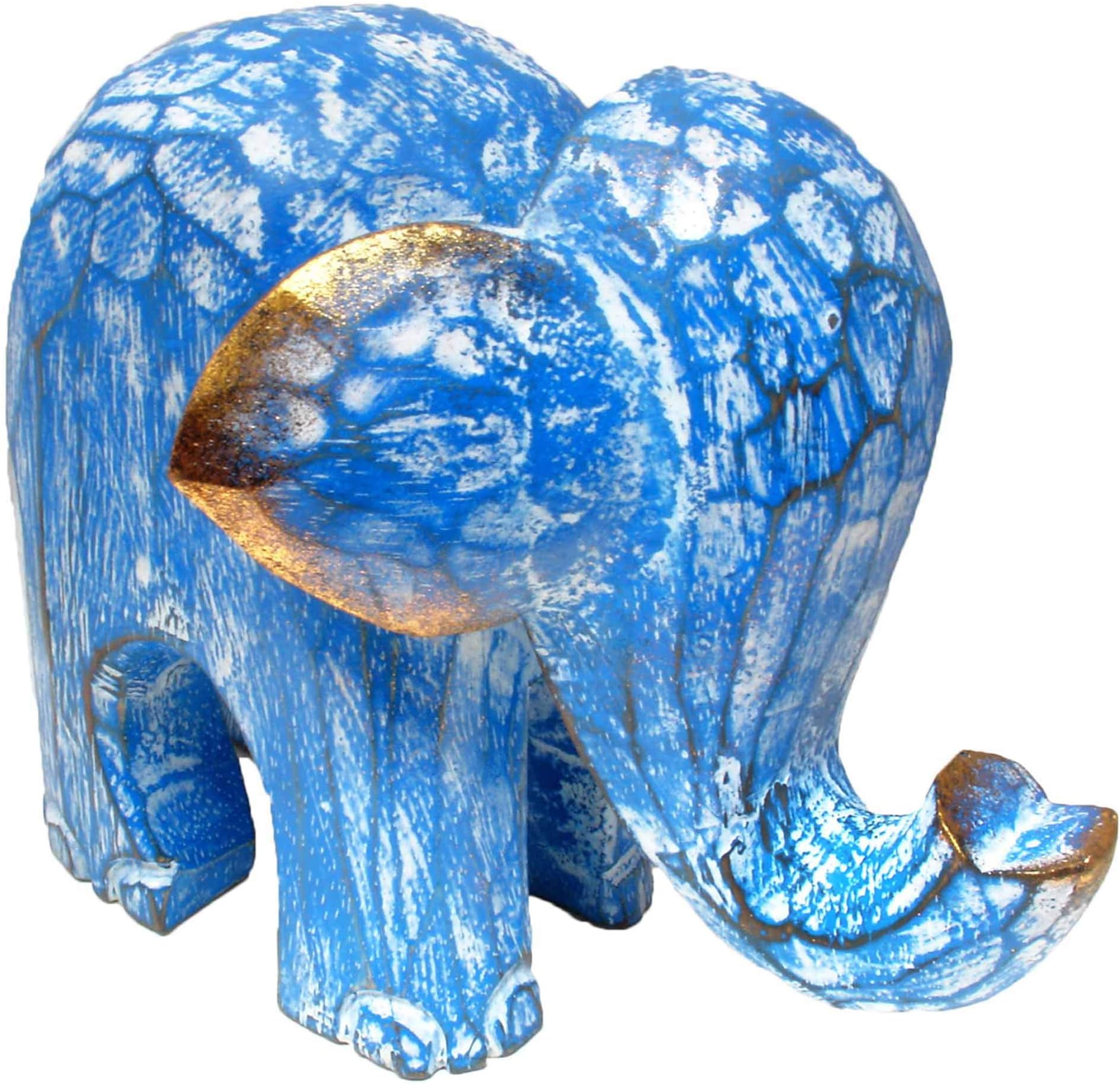 Hand-Carved Wooden Elephant Statue Multicolored (Blue, 6 inch)