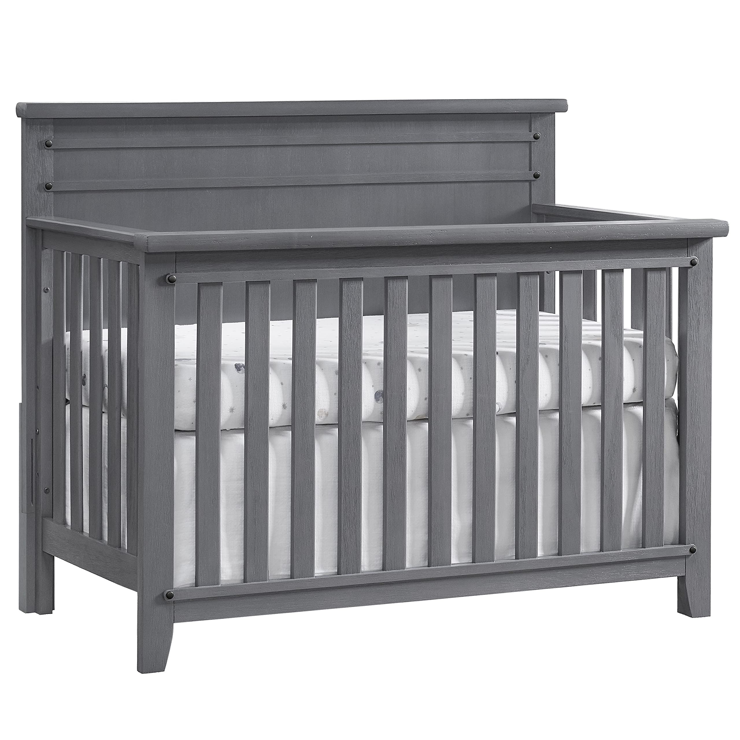 Soho Baby 49011570 Ellison Premium 4-in-1 Convertible Crib, Flat-Top Headboard, Wire Brush Ash Gray Finish, GreenGuard Gold Certified