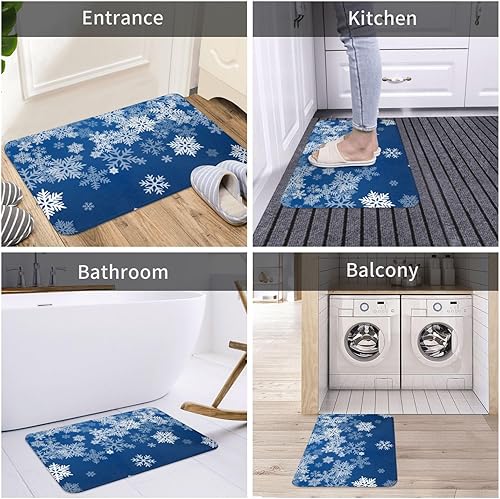 Miniatura 7 de Alfombra de baño para baño, diseño de copo de nieve, azul, para invierno, Navidad, tapete de ducha de espuma viscoelástica, antideslizante, alfombra