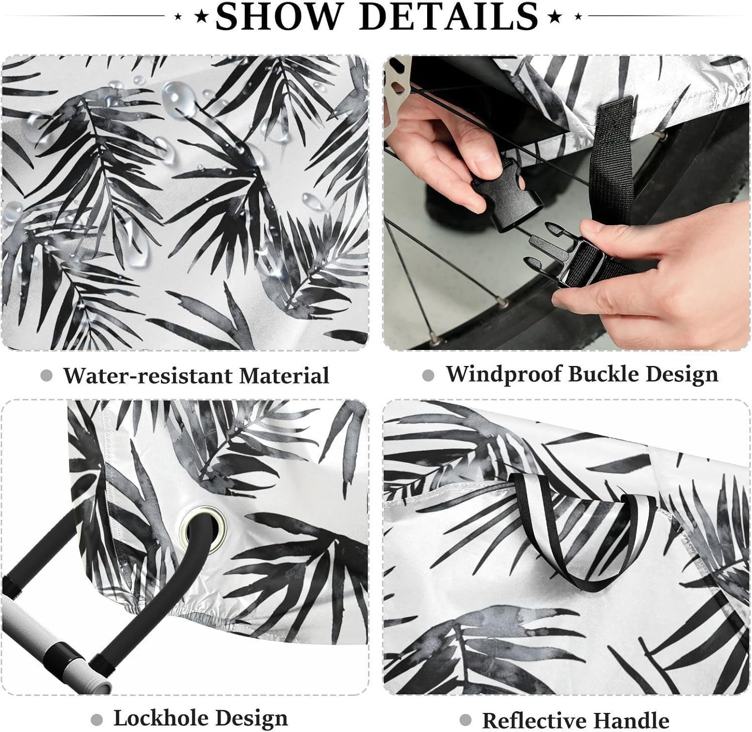 ALAZA Black Palm Leaf Watercolour Bike Cover Waterproof Outdoor Ebike Bicycle Covers Tarp Protection for 1/2 Bikes, Sun UV Dust Wind Proof