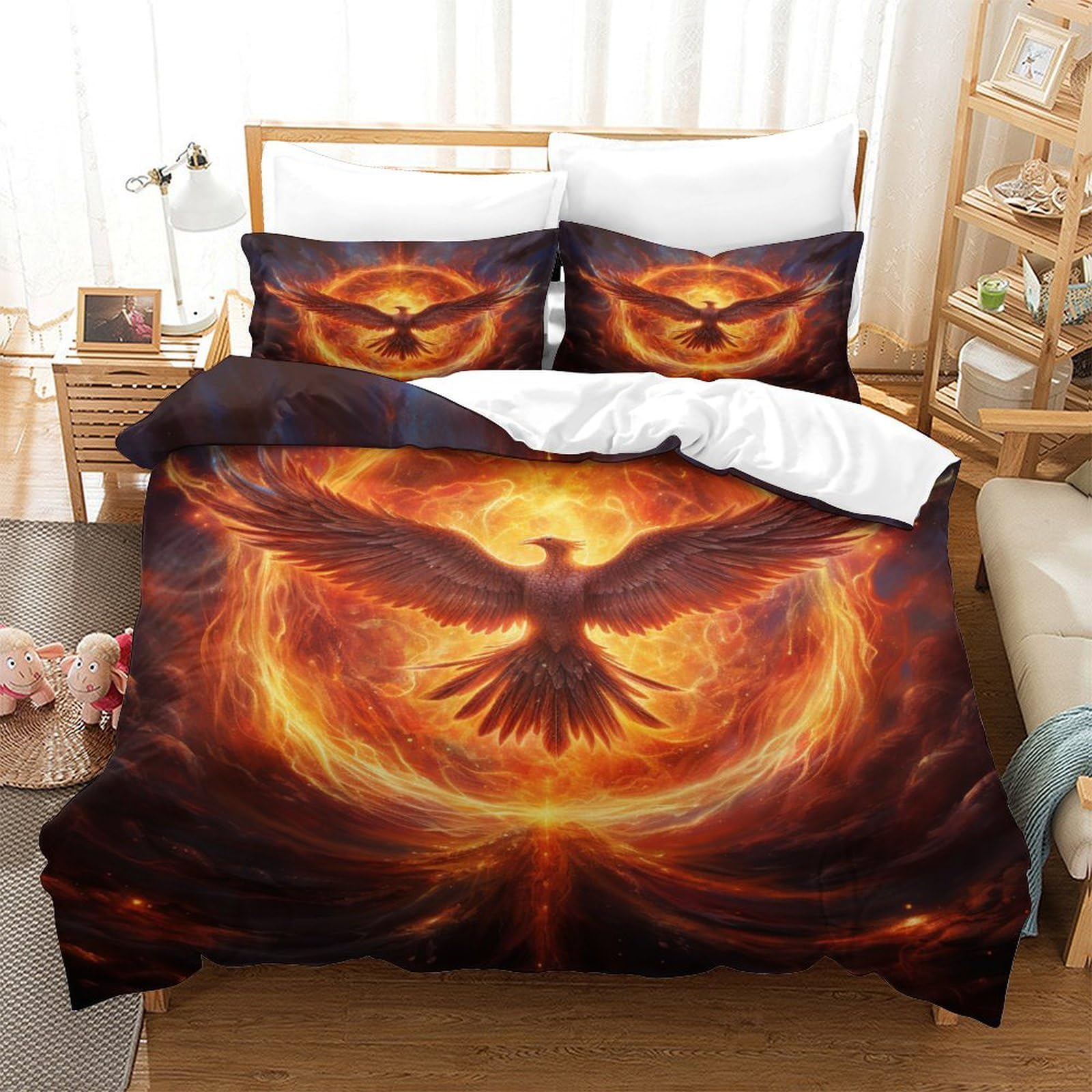 Parure de lit Phoenix 140x200 cm avec housse zippée pour chambre cocooning