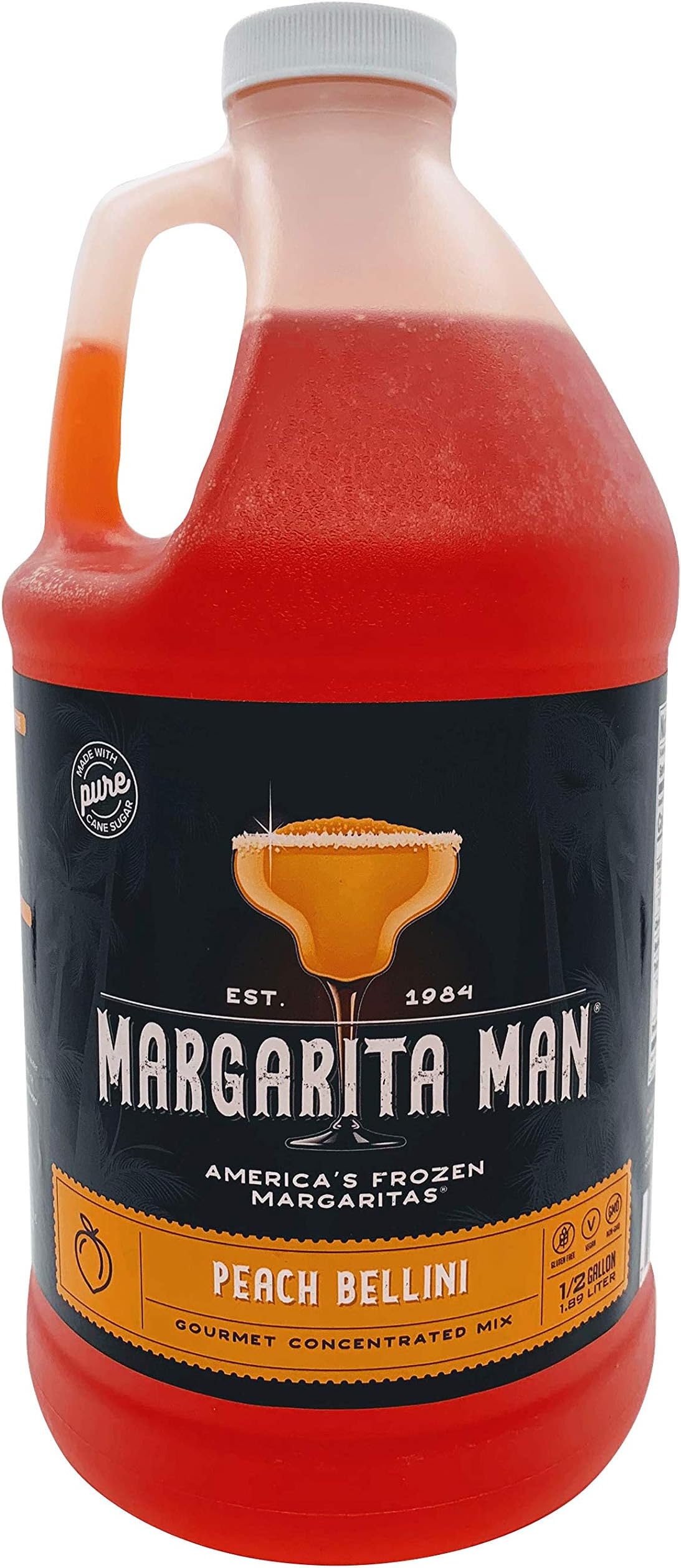 Margarita Man Peach Bellini/Peach Daiquiri/Peach Margarita Mix | 64oz bottle, makes 70 drinks | Peach Slushes | Bars, Restaurants, At Home | Pure Cane Sugar