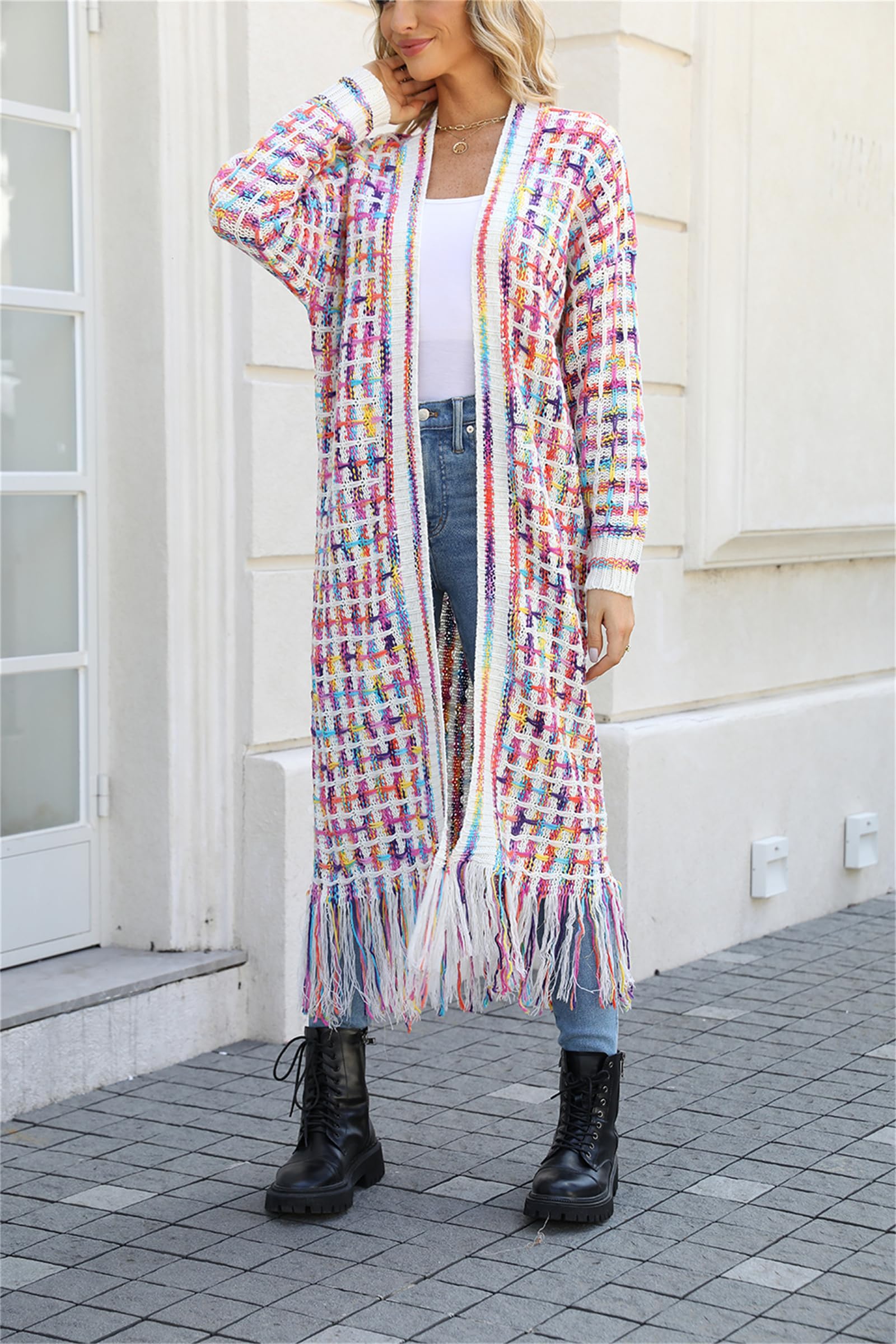 HEYPORK Damen Herbst Winter Warm Bequem Jacke Casual Mode übergangsjacke Mantel Frauen Fransen Lange Strickjacke Jacke Pullover