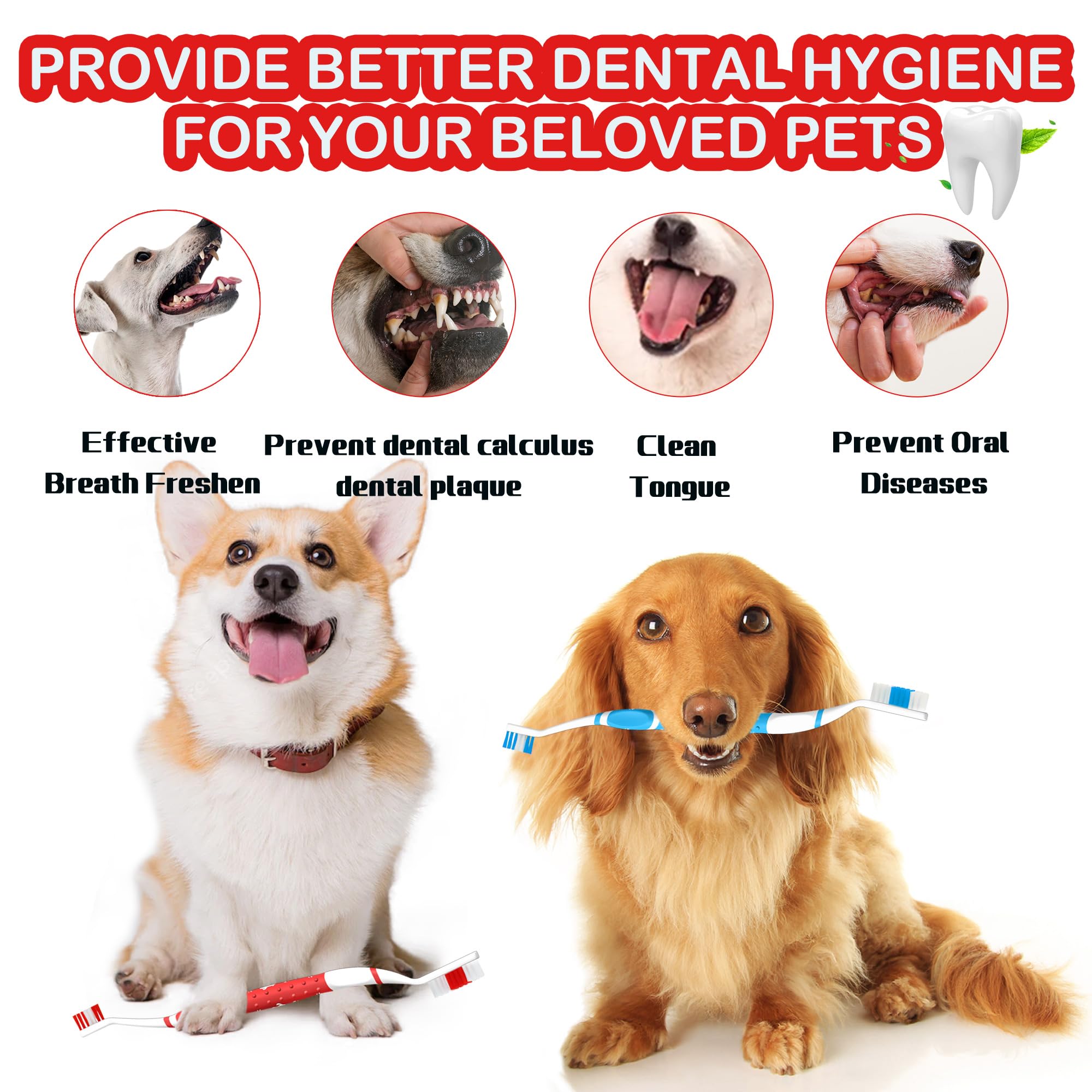 Cepillo de dientes para perros, cepillo de dientes para perros pequeños a grandes, gatos, cerdas suaves, doble cabeza antideslizante